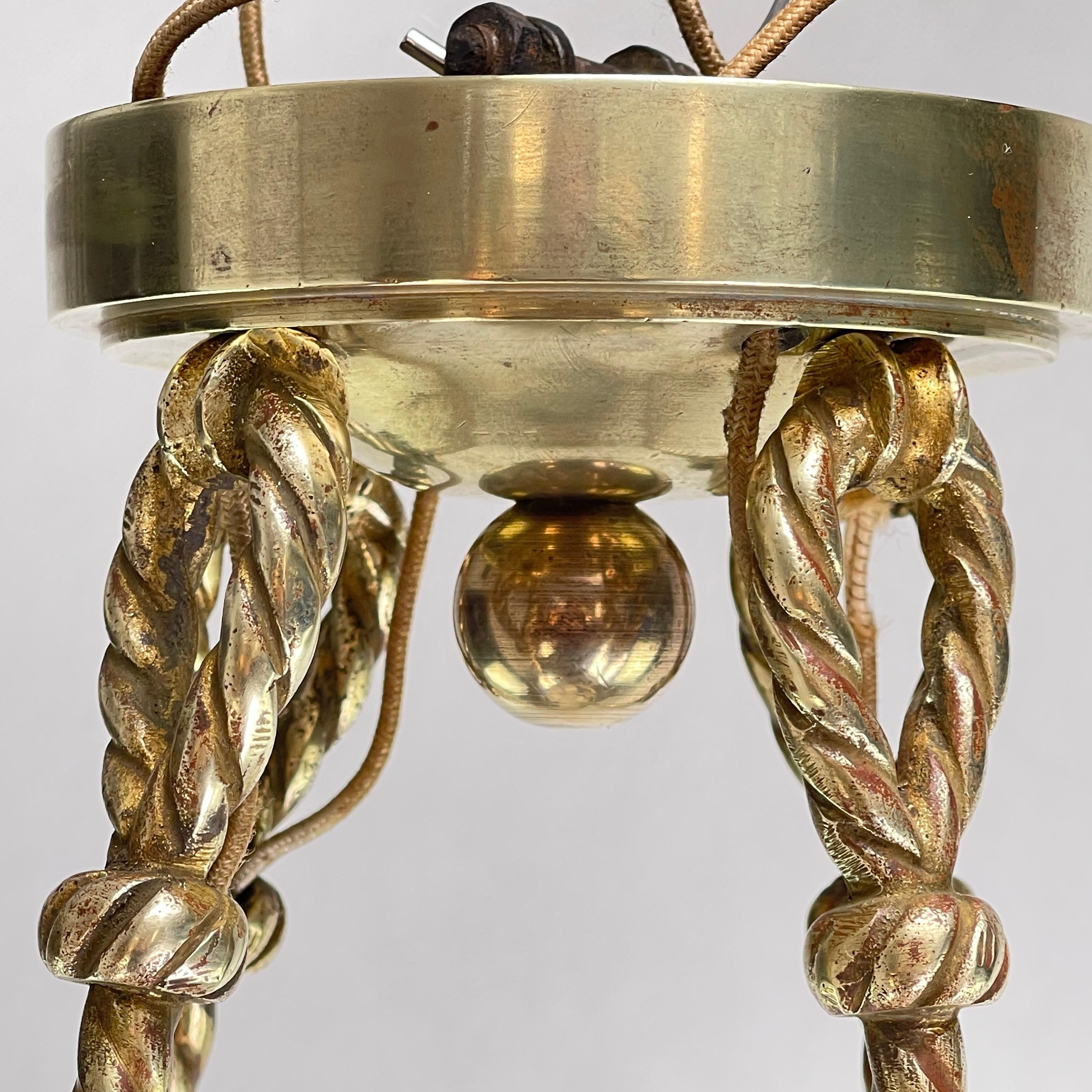Heavy Art Deco Chandelier Hanging Lamp Bronze Lamp Alabaster Bowl, 1920s 1