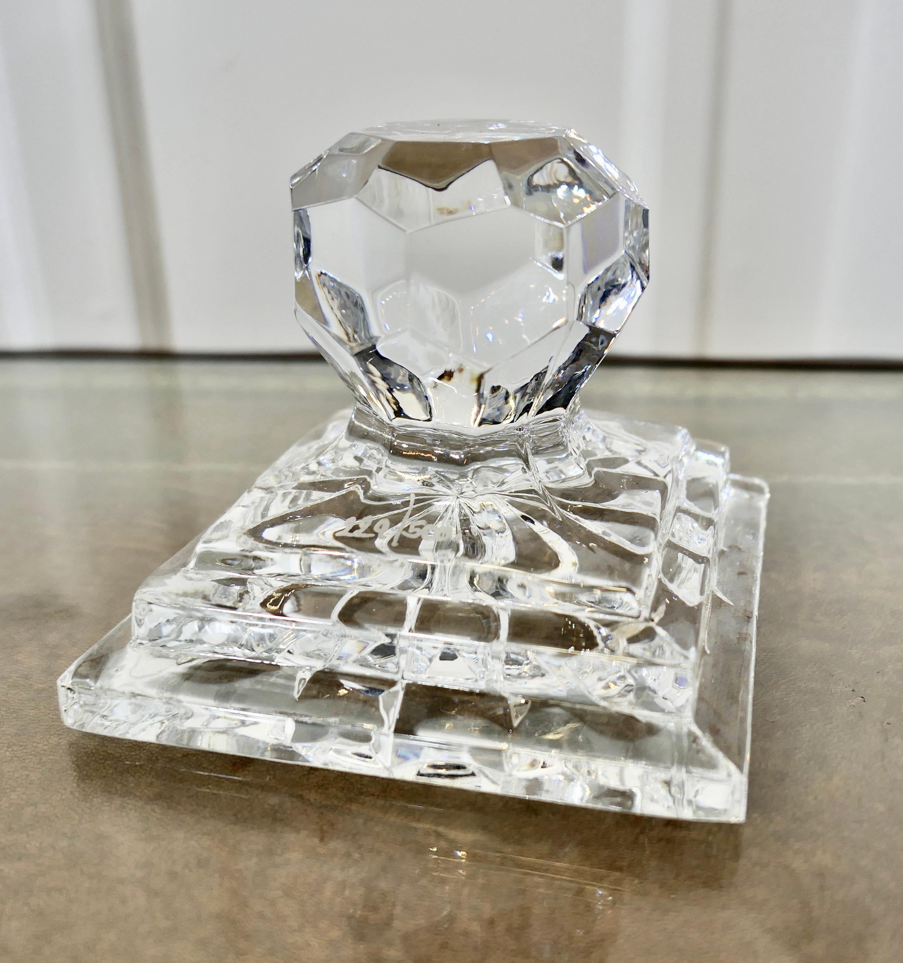 French Provincial Heavy Art Deco Cut Crystal Paper Weight, Numbered Limited Edition For Sale