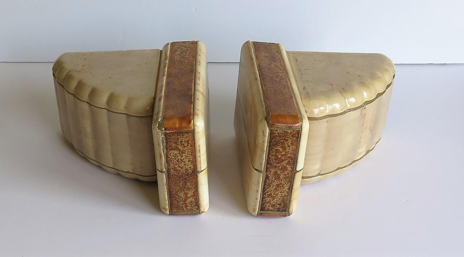 Heavy Art Deco Marble Bookends Hand Carved Scallop Shell Design, French Ca 1920s 6