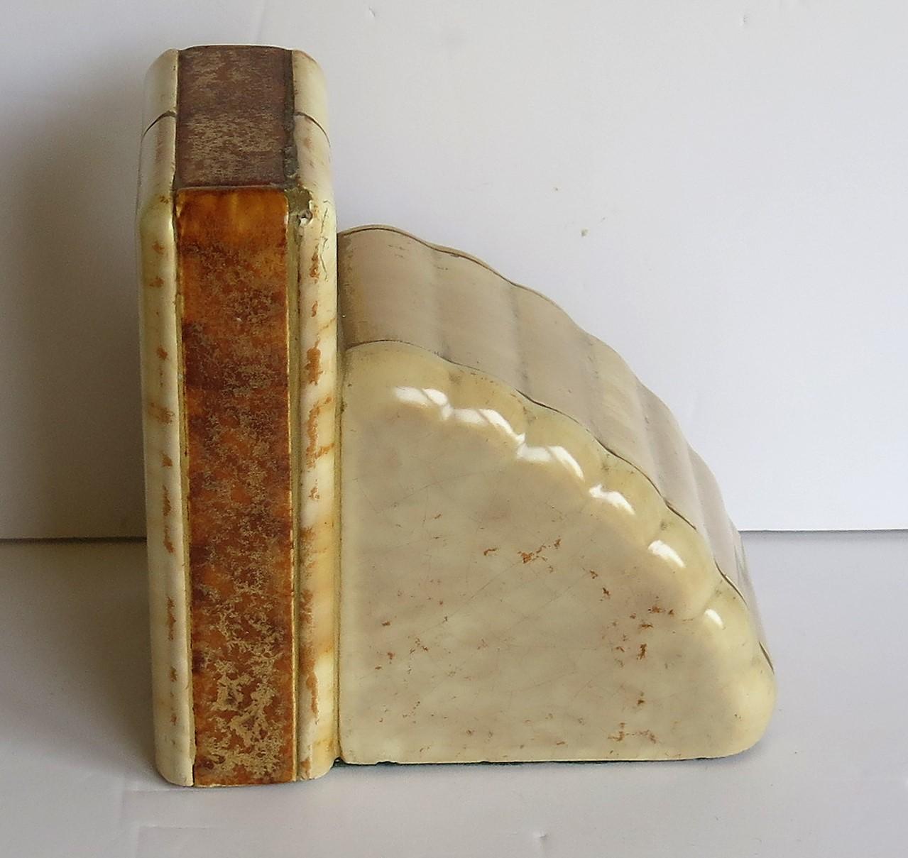 Heavy Art Deco Marble Bookends Hand Carved Scallop Shell Design, French Ca 1920s 11