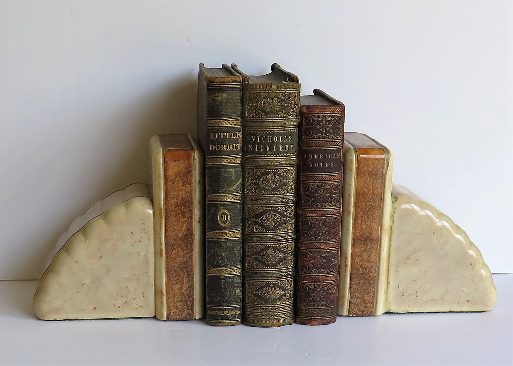 Heavy Art Deco Marble Bookends Hand Carved Scallop Shell Design, French Ca 1920s 14