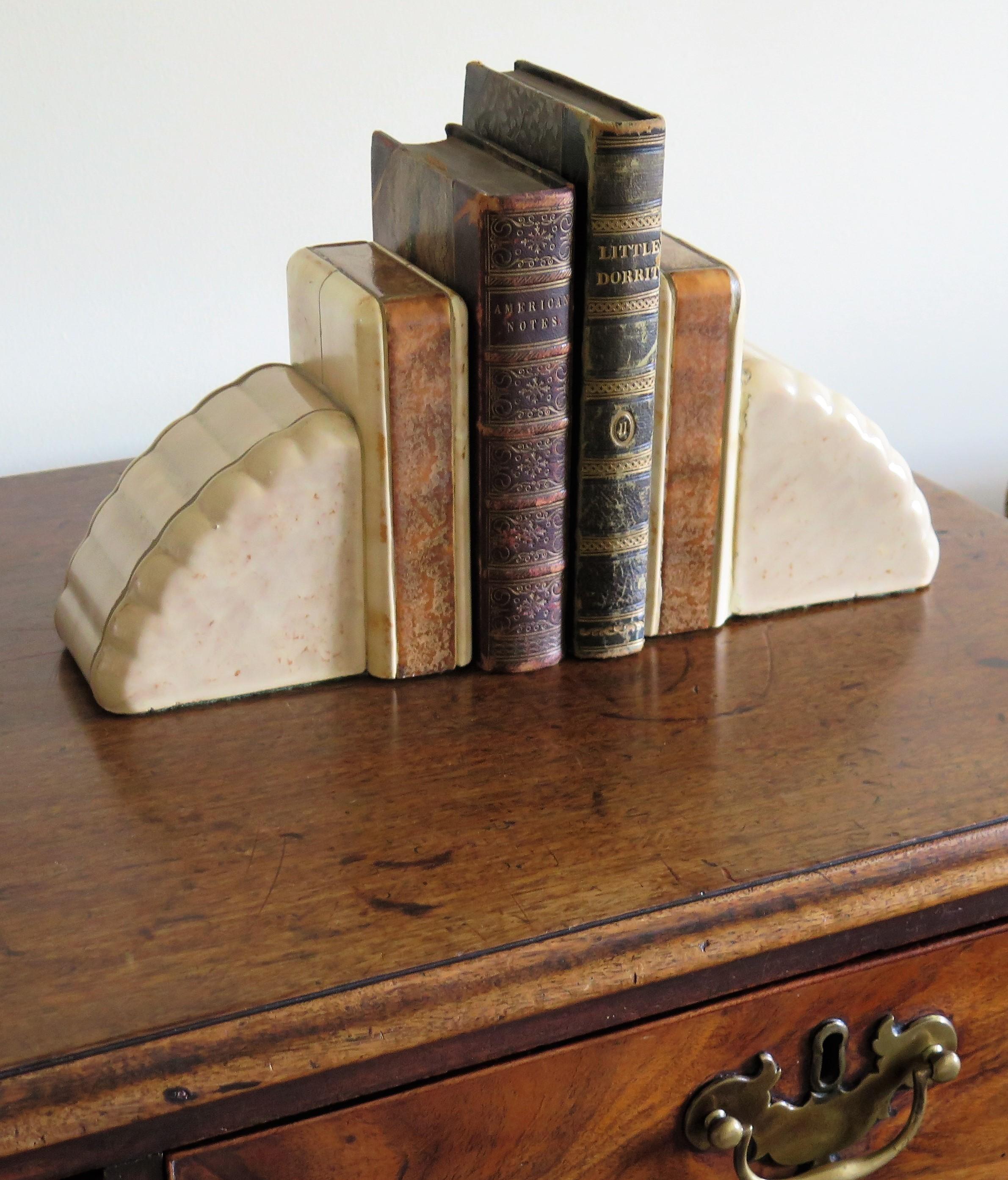Heavy Art Deco Marble Bookends Hand Carved Scallop Shell Design, French Ca 1920s 15