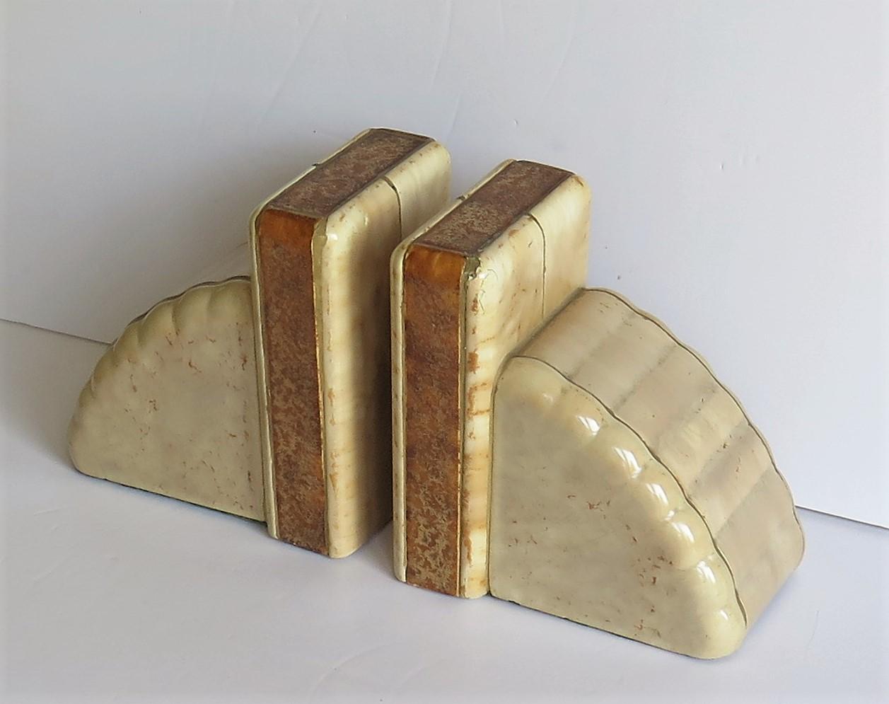 Heavy Art Deco Marble Bookends Hand Carved Scallop Shell Design, French Ca 1920s 1