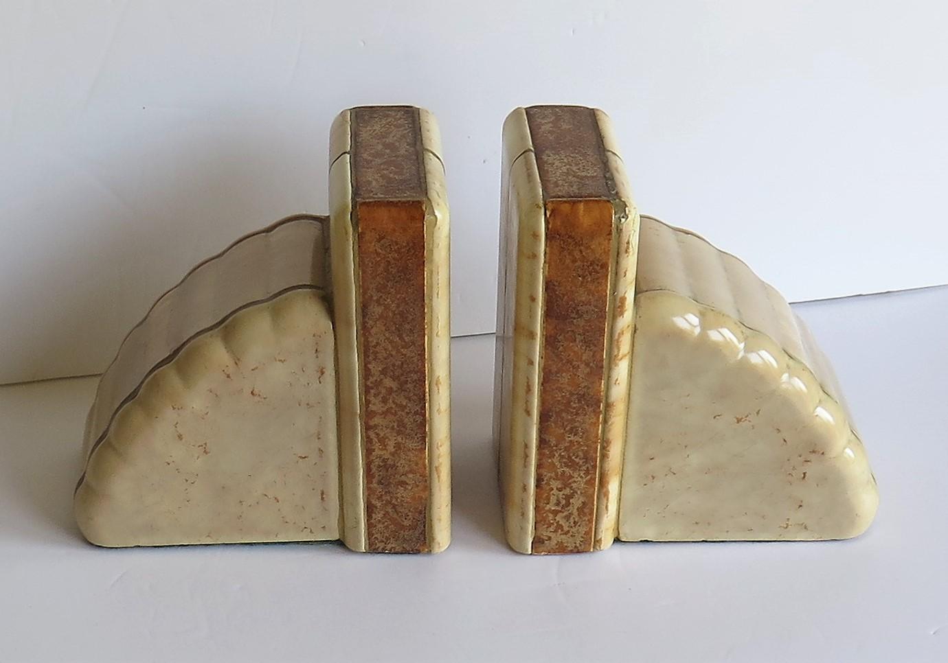 Heavy Art Deco Marble Bookends Hand Carved Scallop Shell Design, French Ca 1920s 3