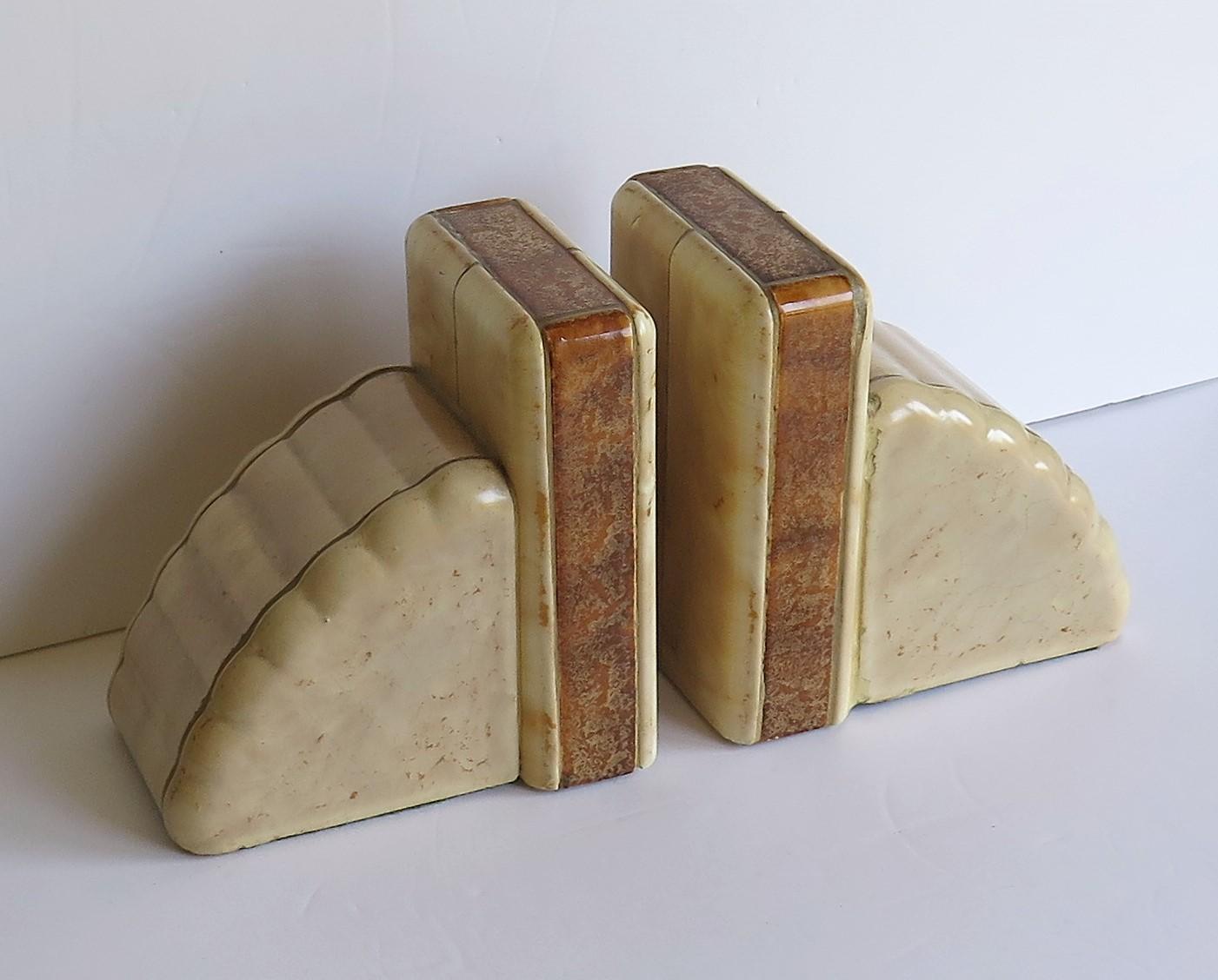 Heavy Art Deco Marble Bookends Hand Carved Scallop Shell Design, French Ca 1920s 4