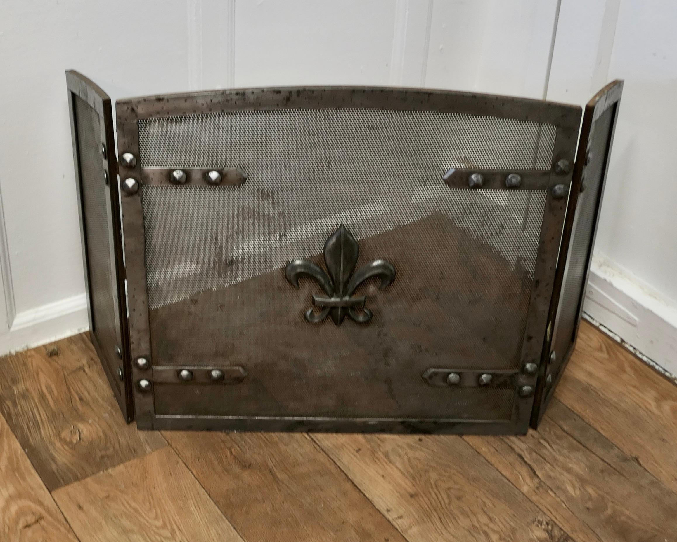 Late 19th Century Heavy Arts and Crafts Steel Fire Guard for Inglenook Fireplace   