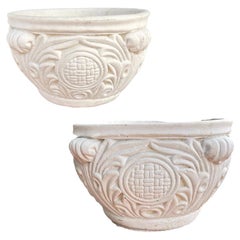 Heavy Asian Inspired Ornate Cast Concrete Garden Planters