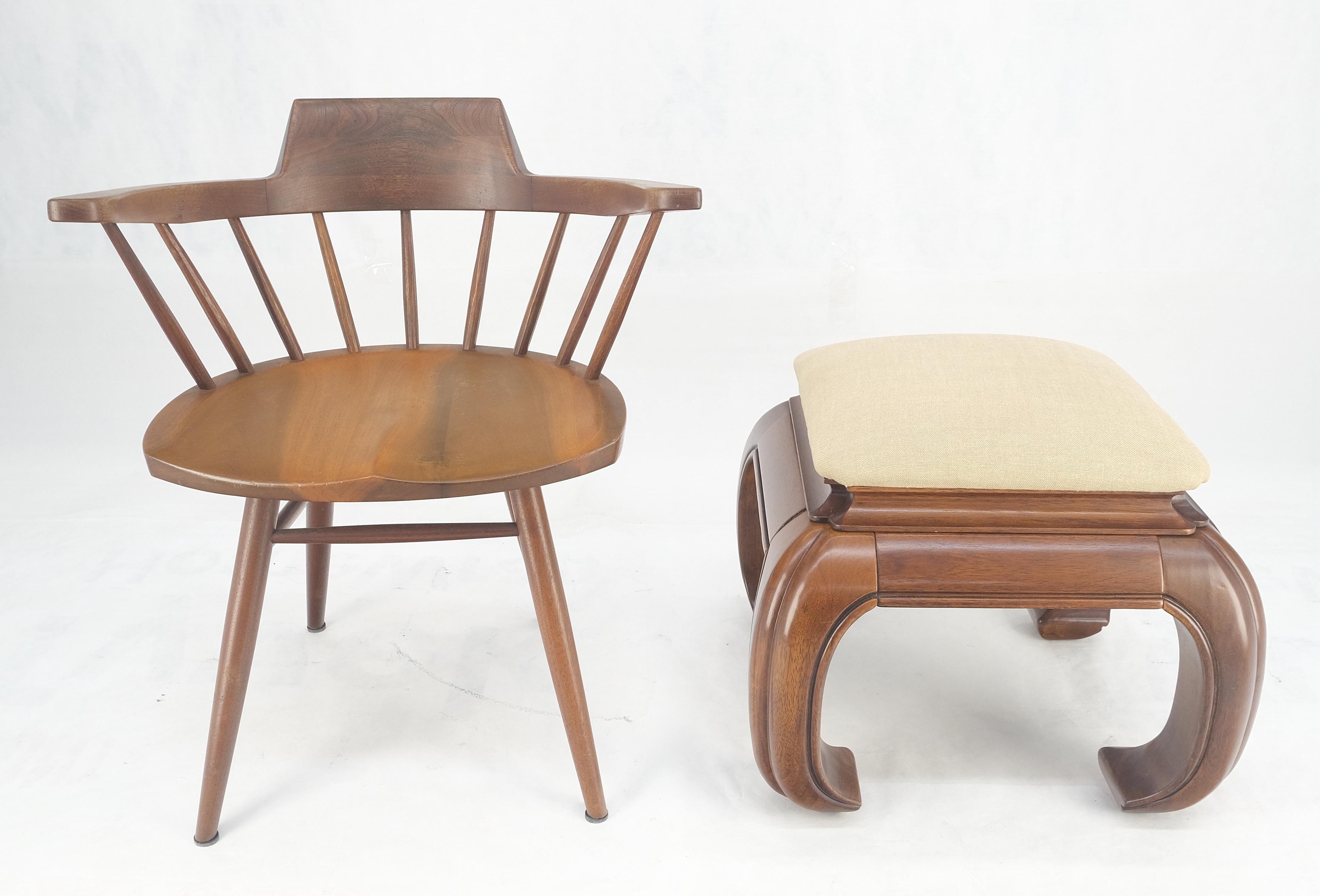 Laqué Tabouret de pied asiatique lourd en acajou massif Banc Ottoman New Solid Linen Upholstery en vente