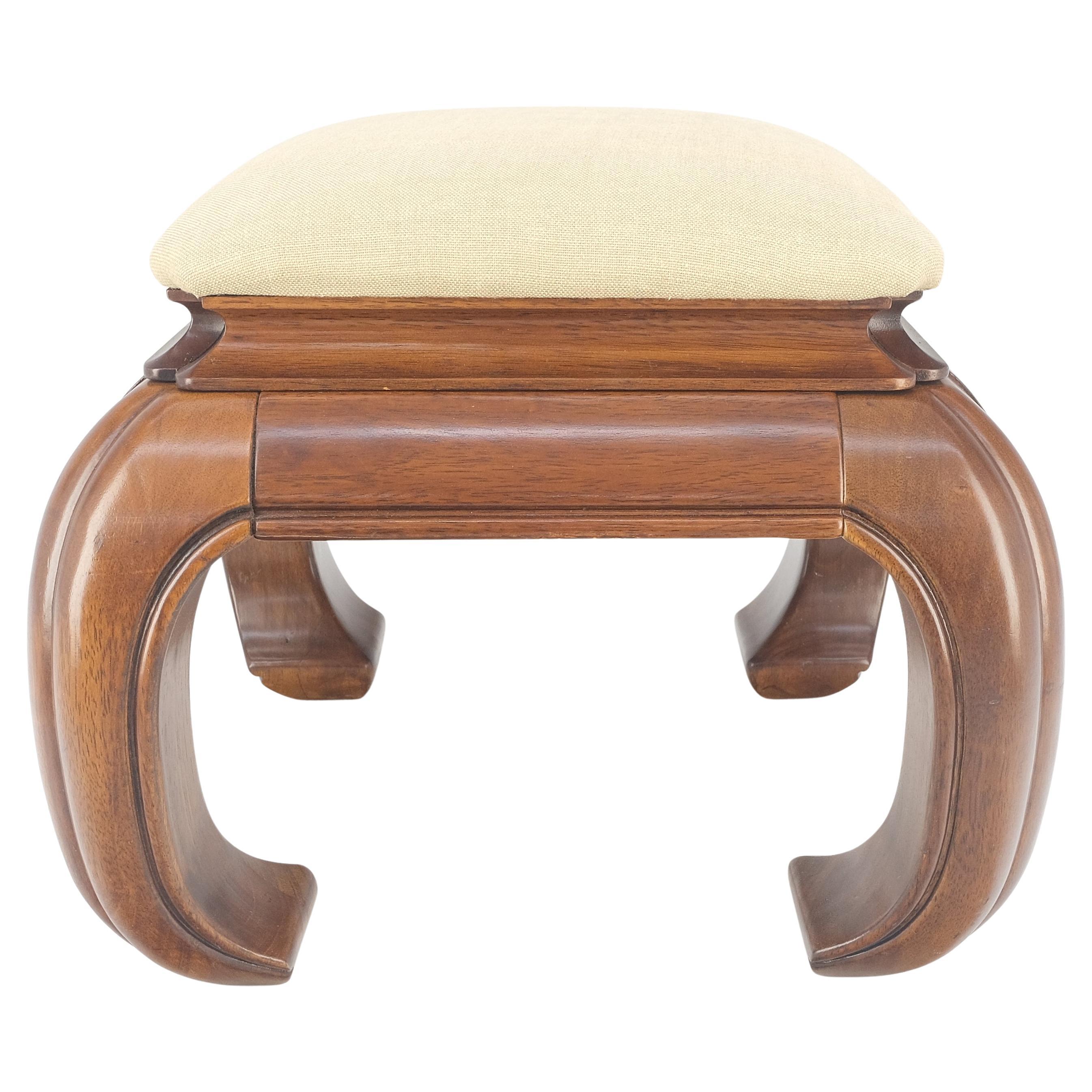 Heavy Asian Solid Mahogany Foot Stool Bench Ottoman New Solid Linen Upholstery