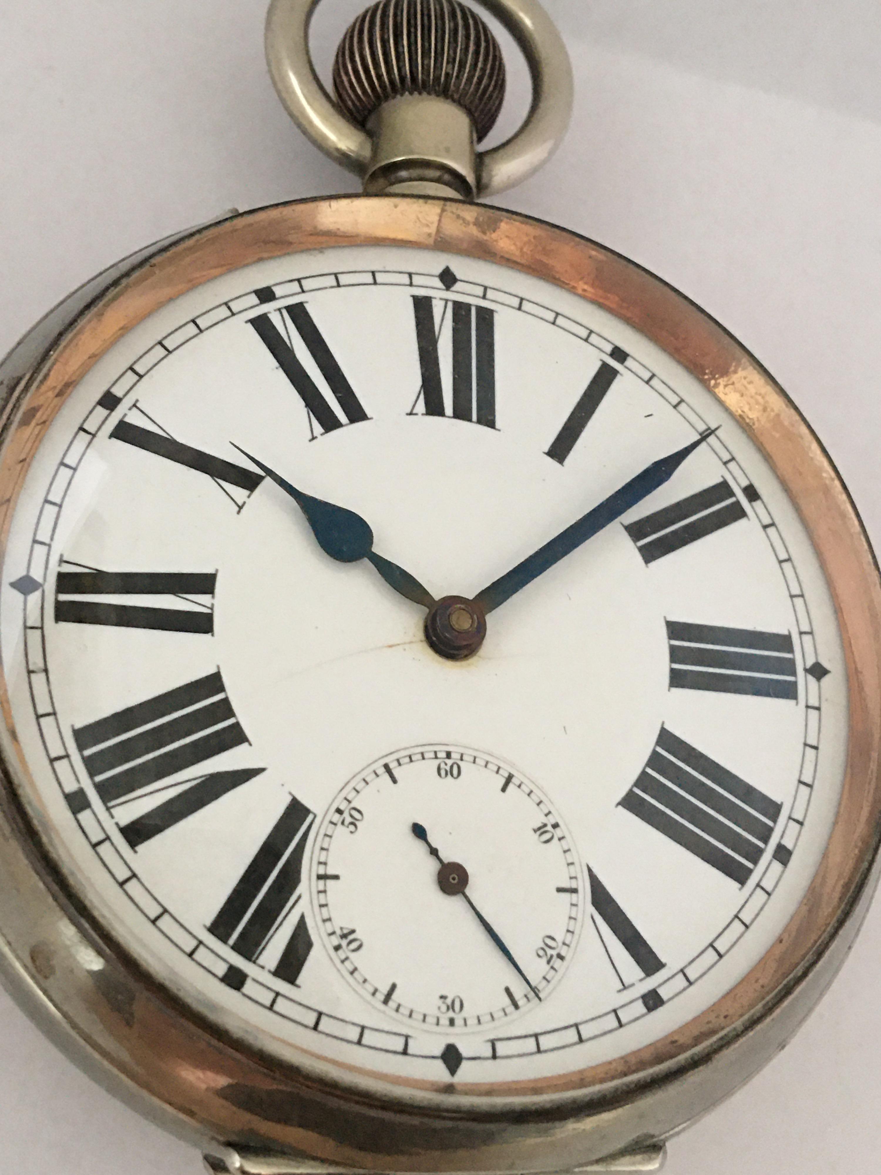 Heavy and Big Antique Silver Plated “Goliath” 8Day Pocket Watch For Sale 5