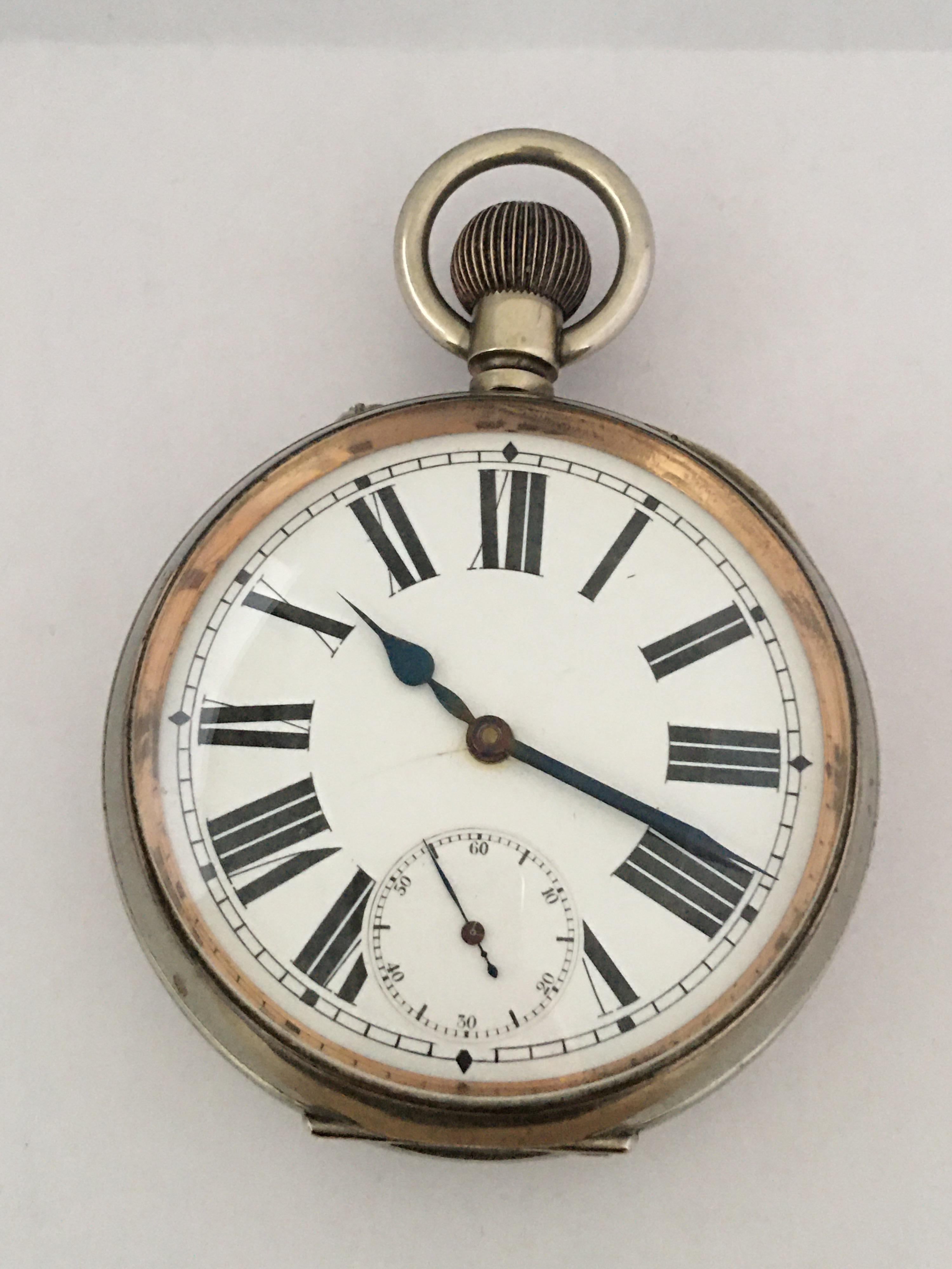 Heavy and Big Antique Silver Plated “Goliath” 8Day Pocket Watch For Sale 7