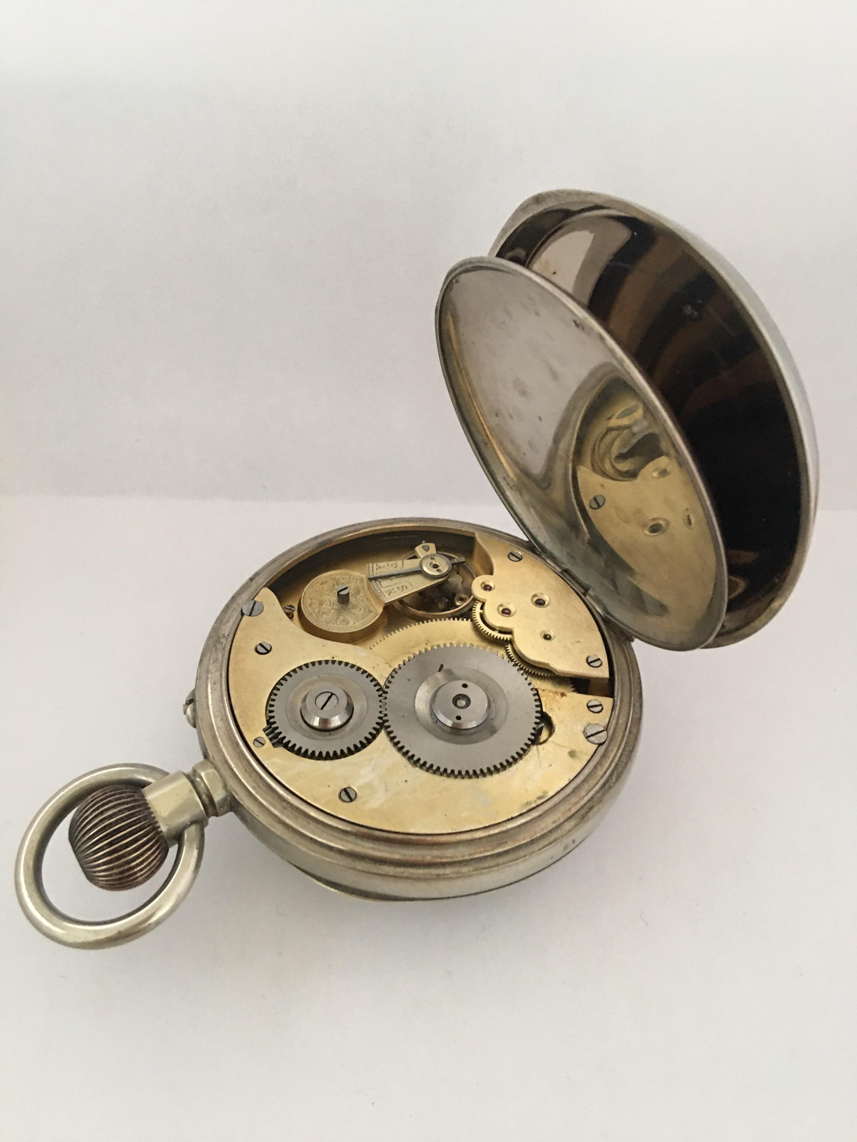 Women's or Men's Heavy and Big Antique Silver Plated “Goliath” 8Day Pocket Watch For Sale