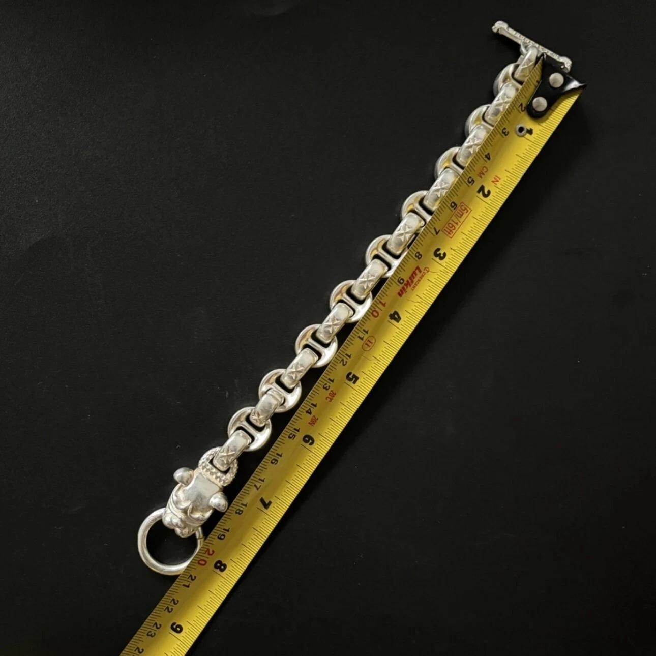 Heavy Biker & Chrome Hearts Style Thick Sterling Silver Chain Bracelet In Excellent Condition For Sale In New York, NY