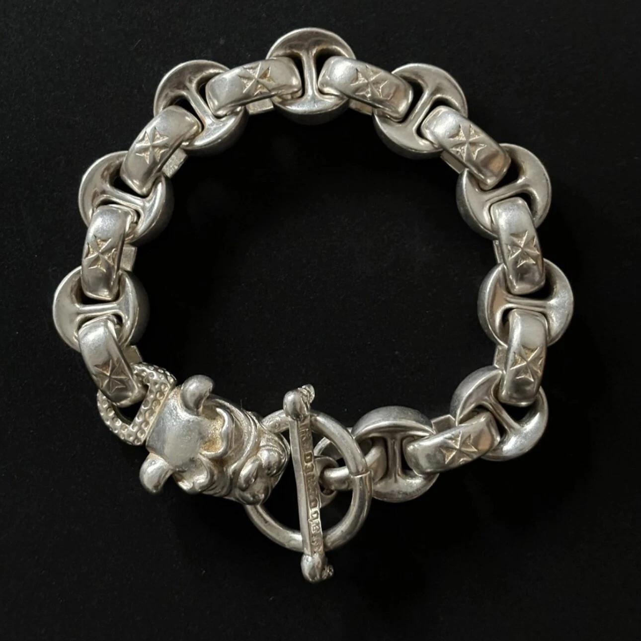 Heavy Biker & Chrome Hearts Style Thick Sterling Silver Chain Bracelet For Sale 1