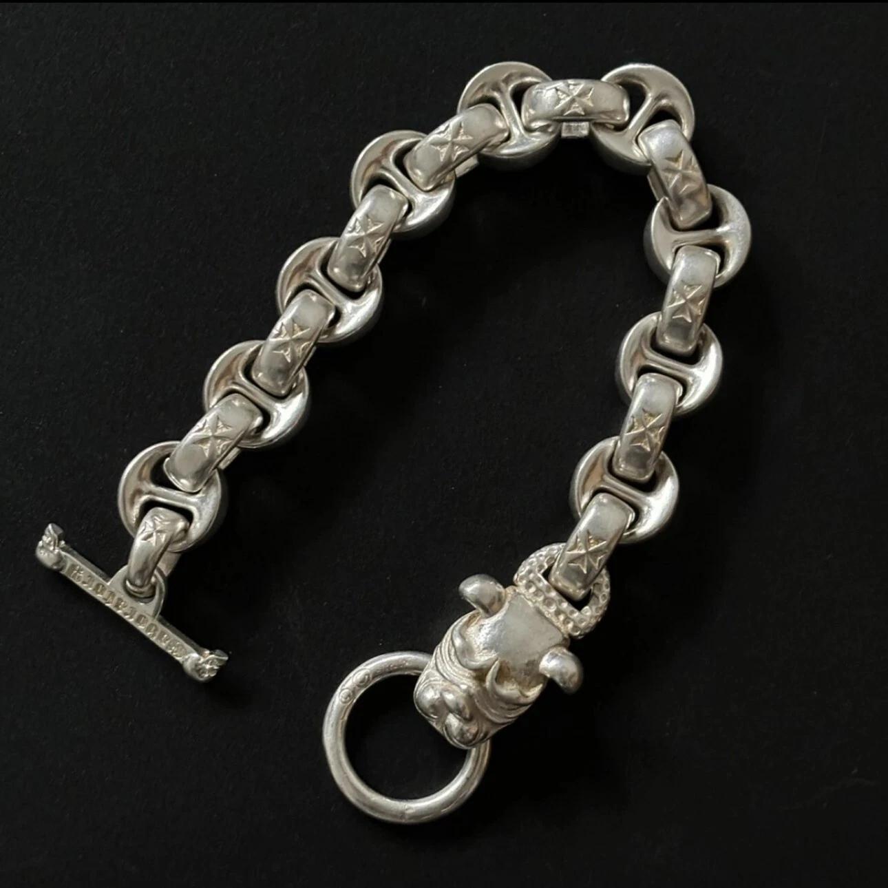 Heavy Biker & Chrome Hearts Style Thick Sterling Silver Chain Bracelet For Sale 3