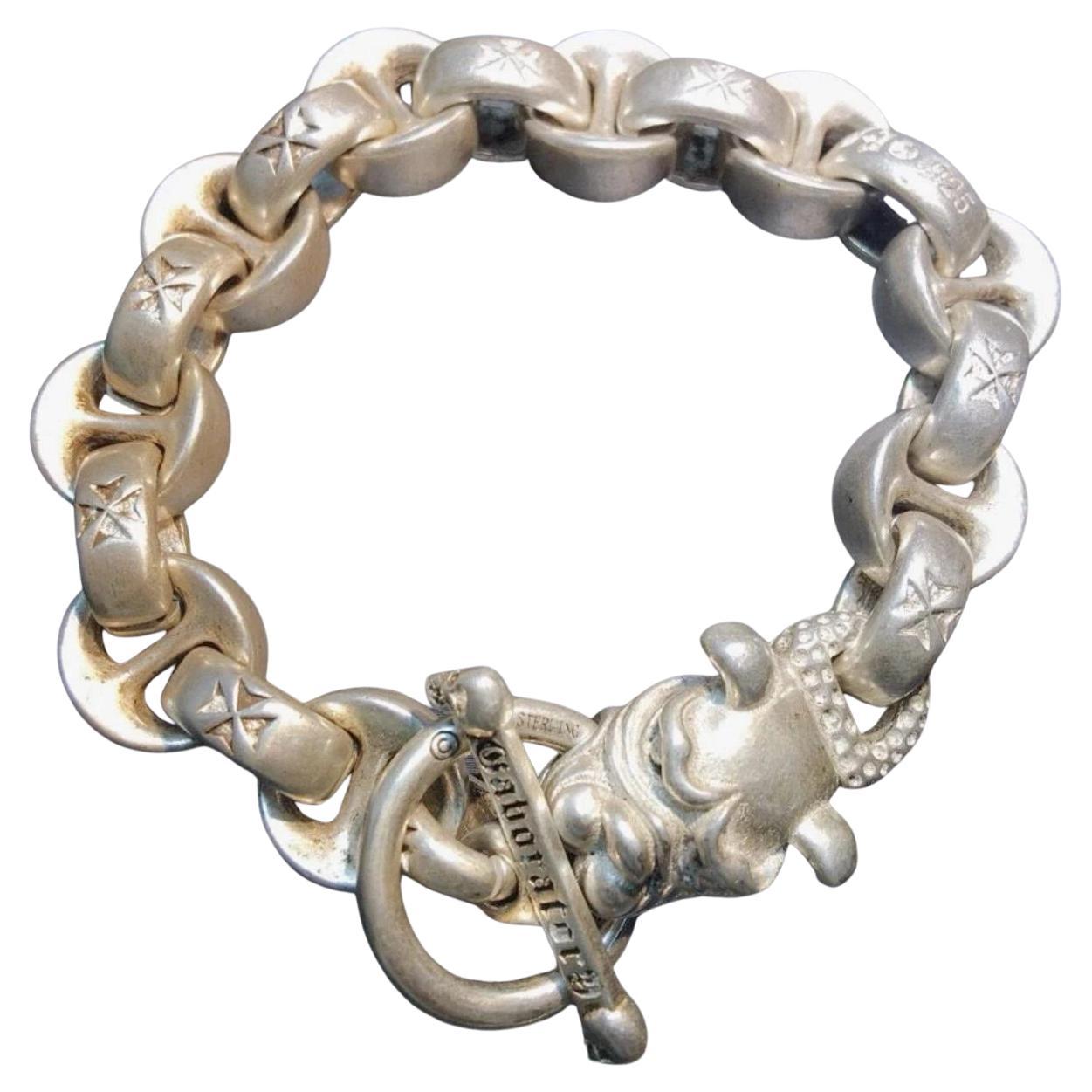 Heavy Biker & Chrome Hearts Style Thick Sterling Silver Chain Bracelet For Sale