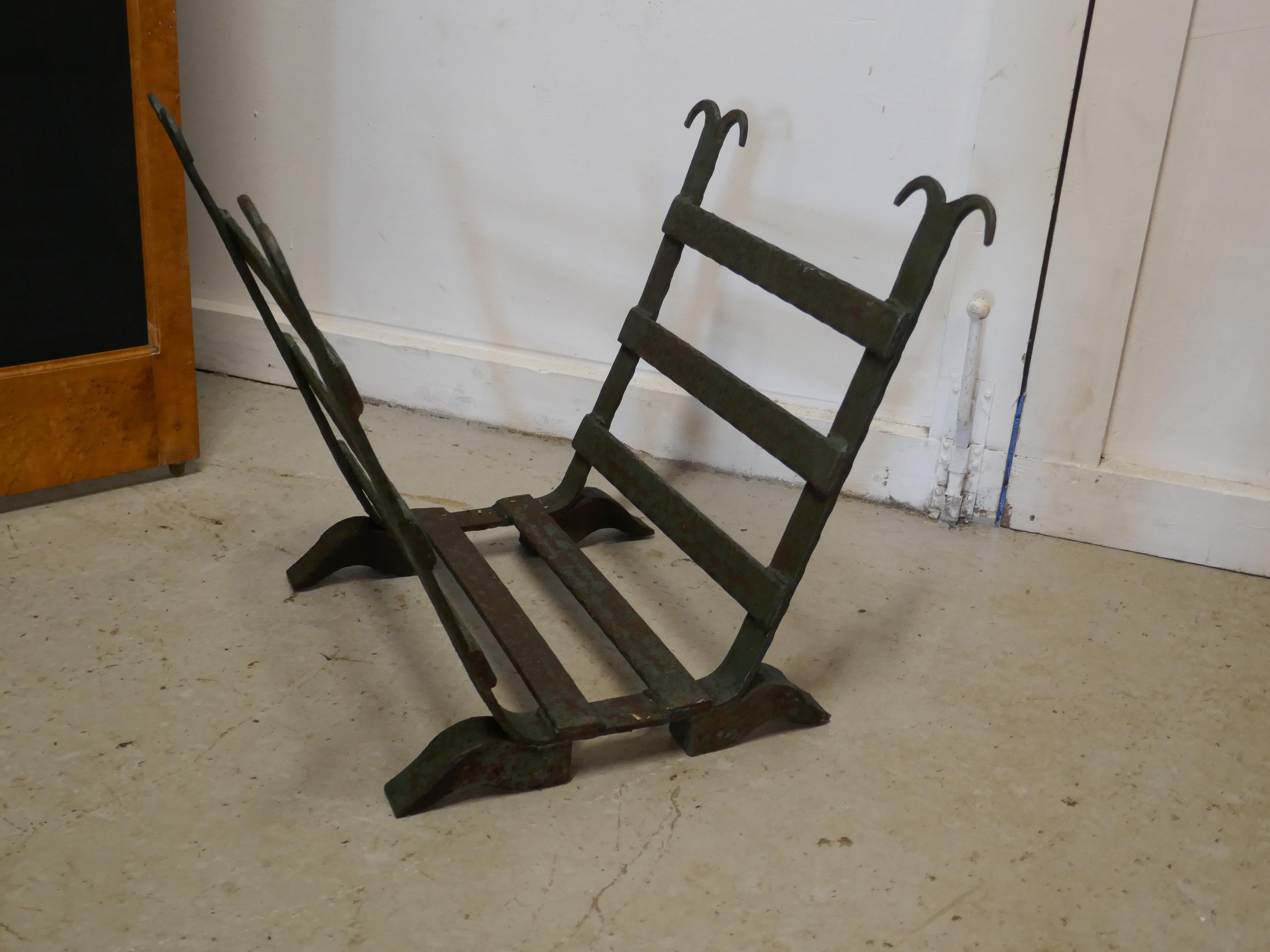 Rustic Heavy Blacksmith Made Inglenook Iron Log Carrier For Sale
