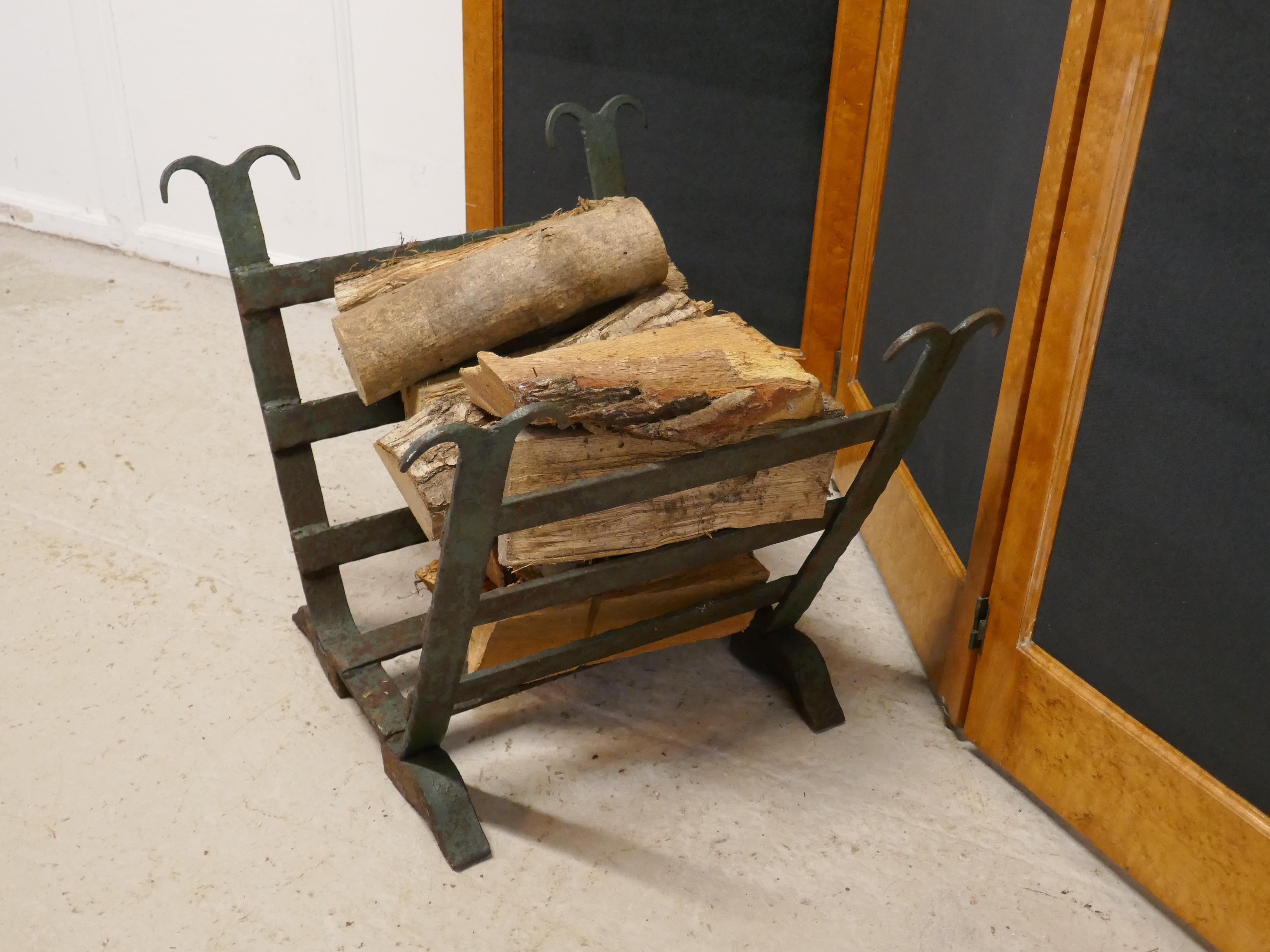 Heavy Blacksmith Made Inglenook Iron Log Carrier For Sale 1