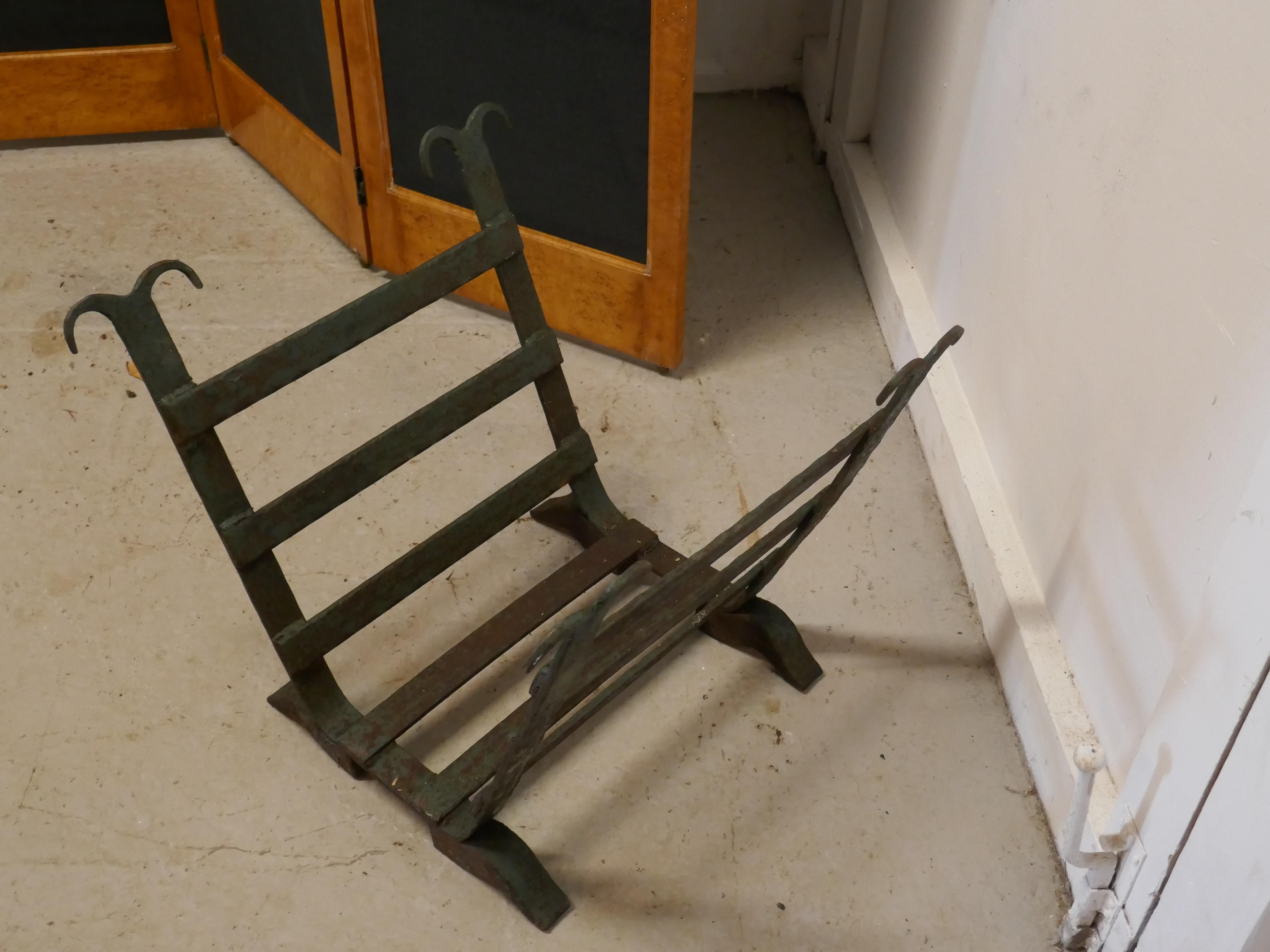 Heavy Blacksmith Made Inglenook Iron Log Carrier For Sale 2