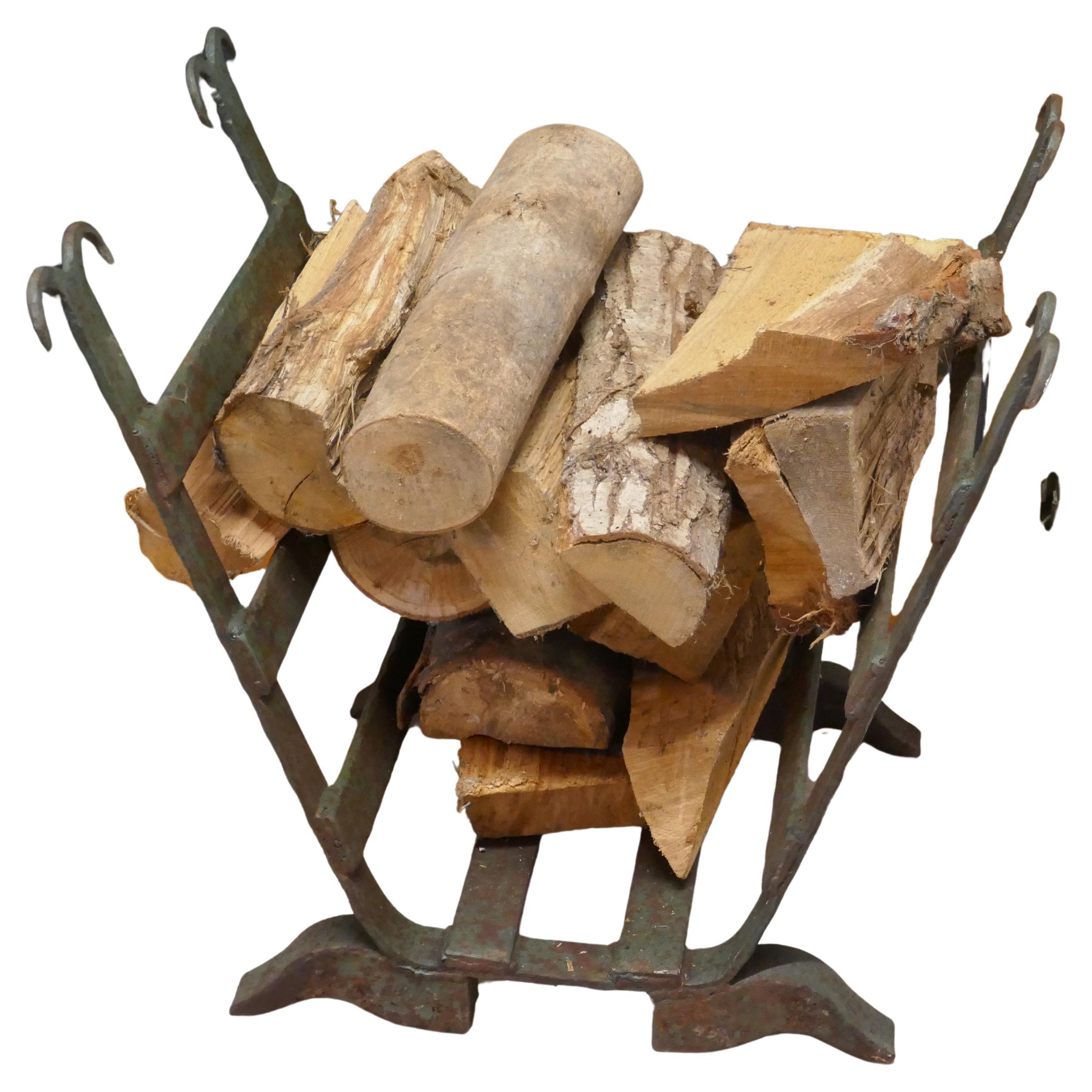 Heavy Blacksmith Made Inglenook Iron Log Carrier For Sale