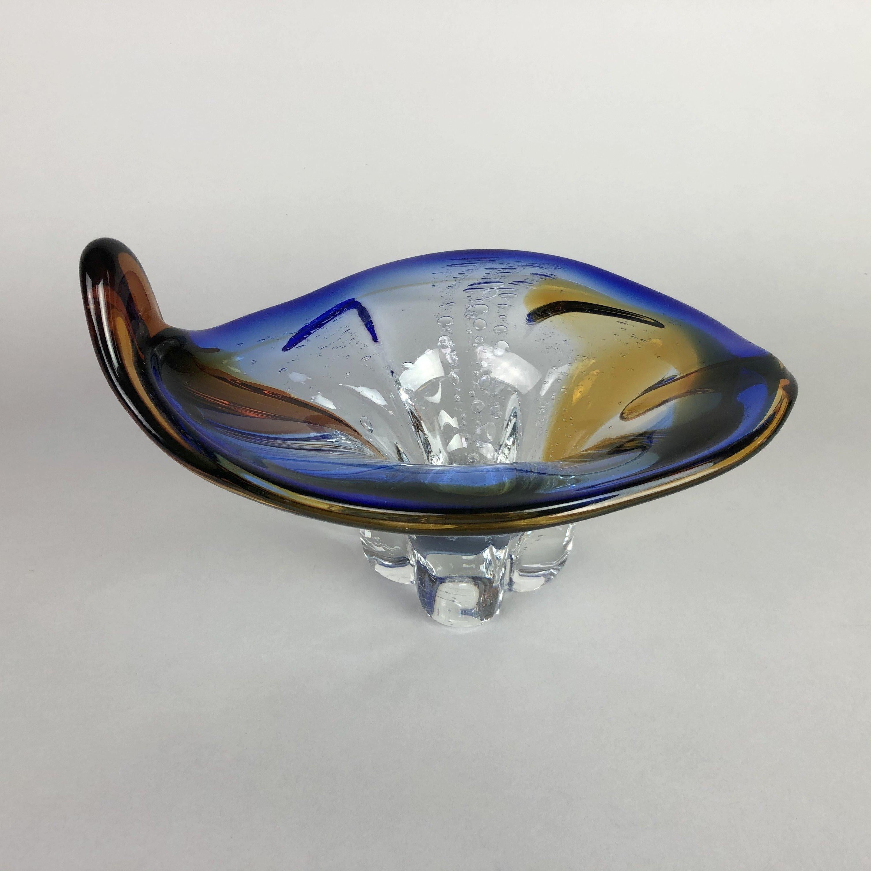 Mid-Century Modern Heavy Bohemian Art Glass Bowl, 1960s For Sale