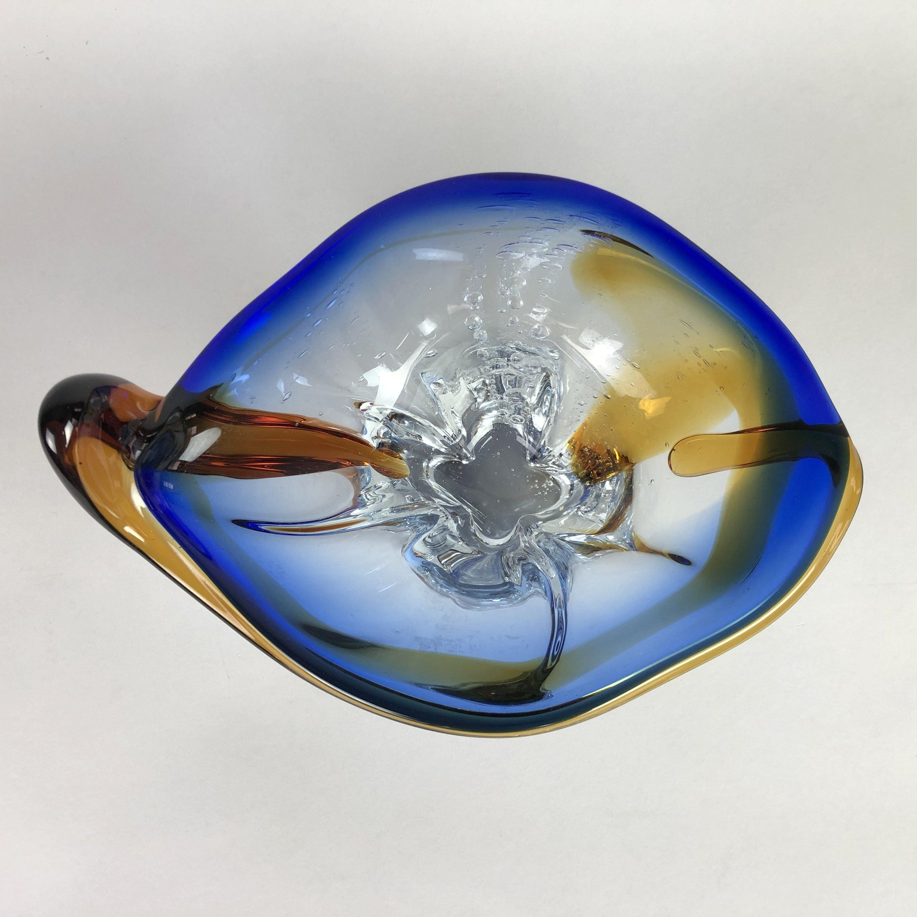 Czech Heavy Bohemian Art Glass Bowl, 1960s For Sale
