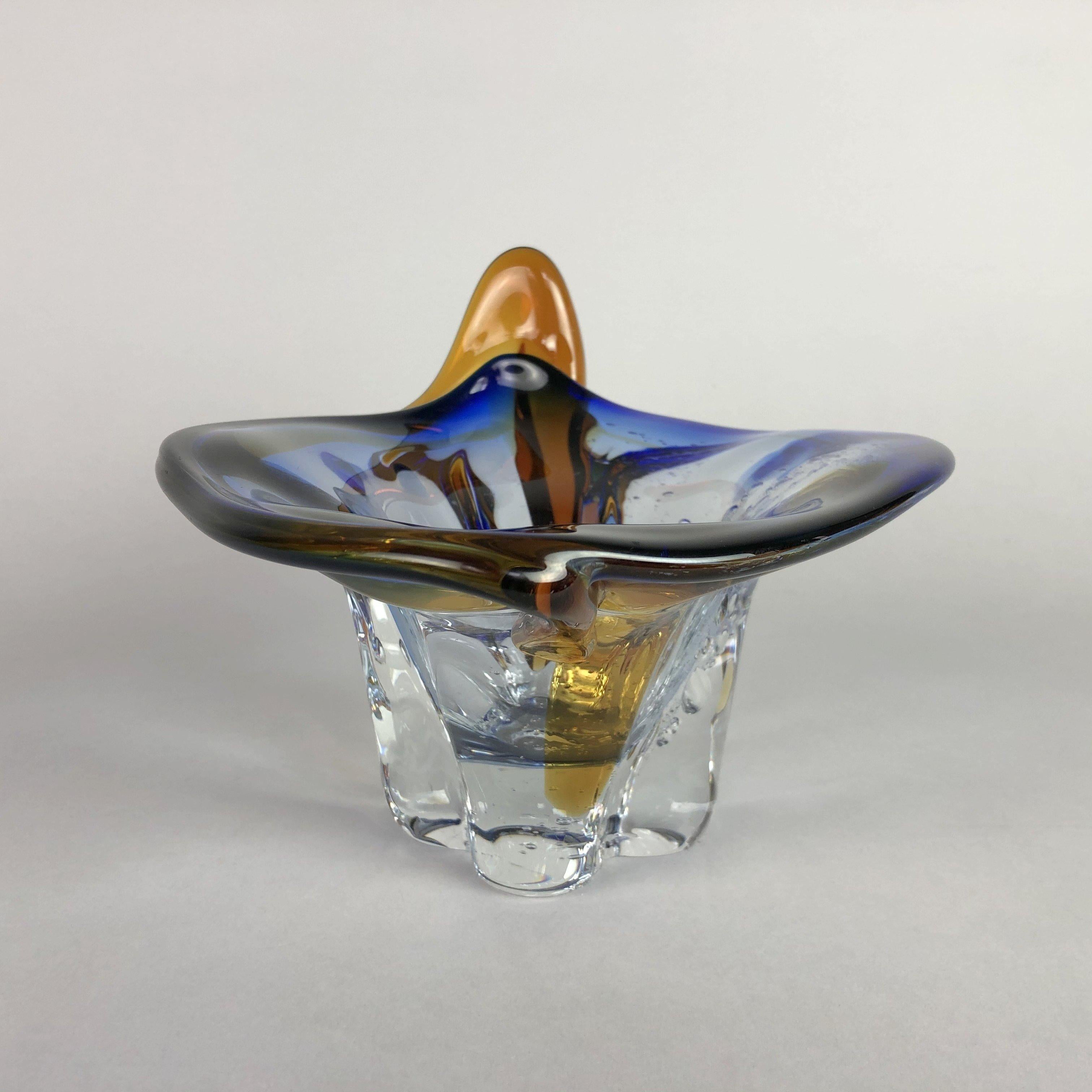 Mid-20th Century Heavy Bohemian Art Glass Bowl, 1960s For Sale