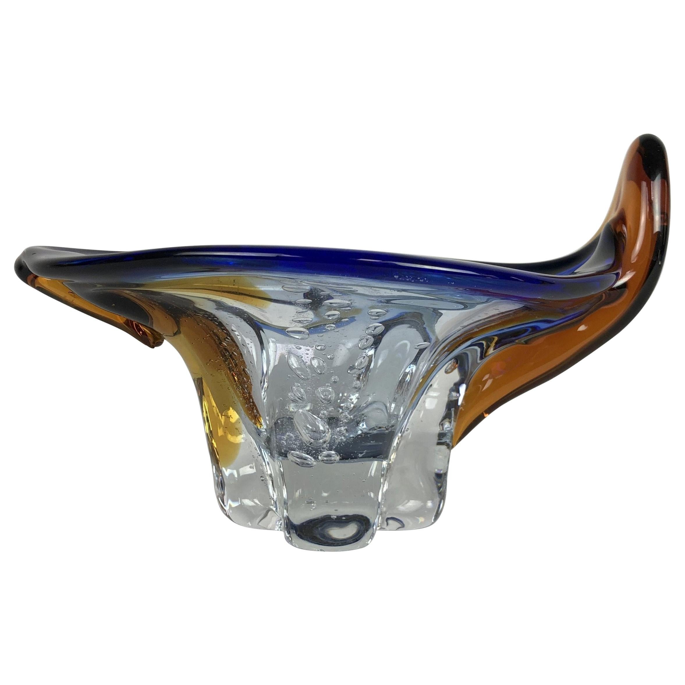 Heavy Bohemian Art Glass Bowl, 1960s For Sale