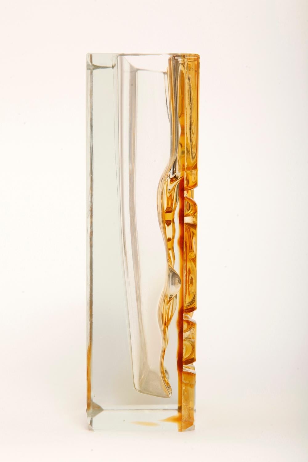 Heavy Bohemian Vase of Honey Colored Glass, Moser Glassworks, 1950s 3