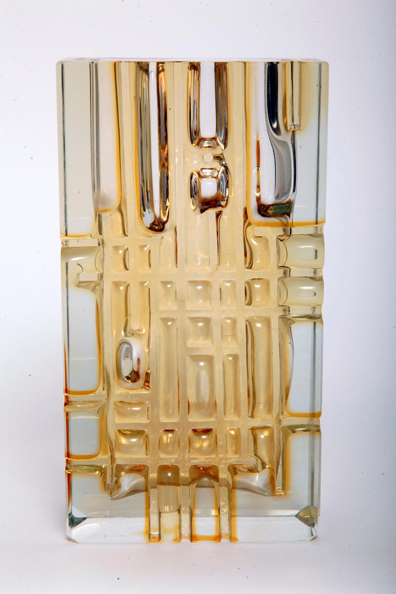 Heavy Bohemian Vase of Honey Colored Glass, Moser Glassworks, 1950s 4