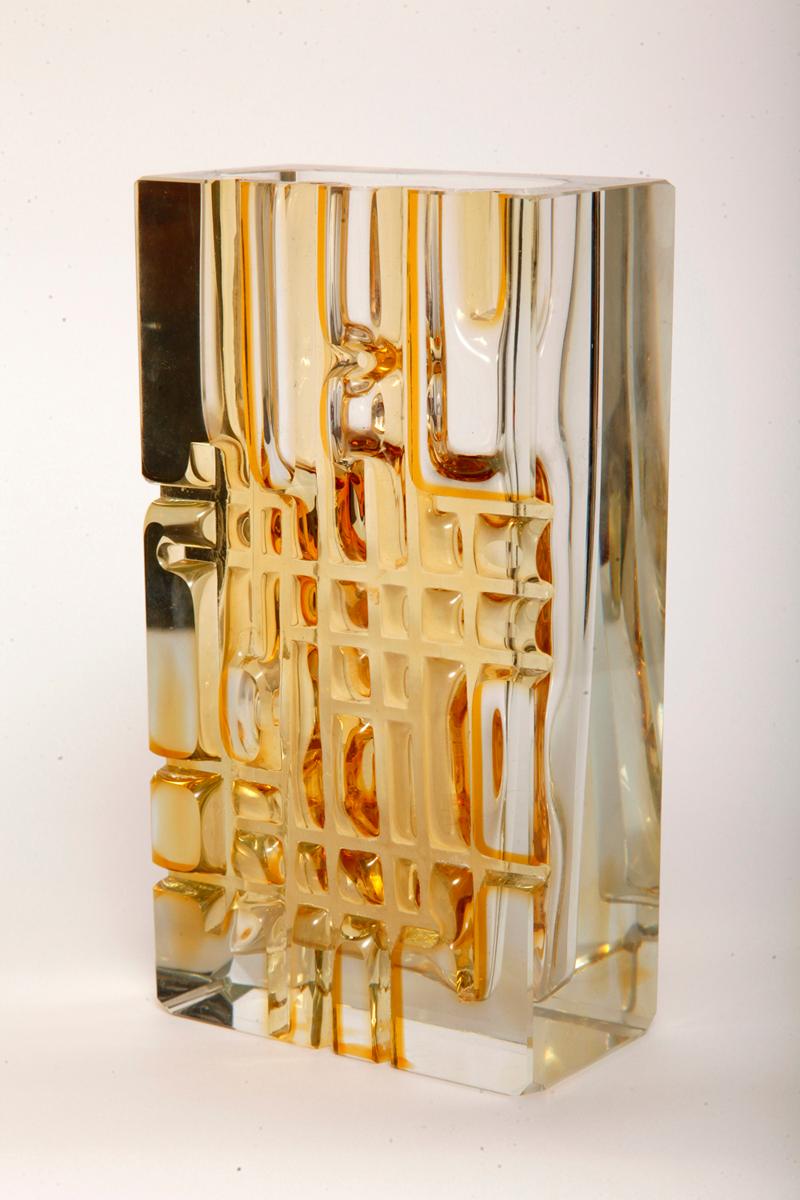 Heavy Bohemian Vase of Honey Colored Glass, Moser Glassworks, 1950s 5