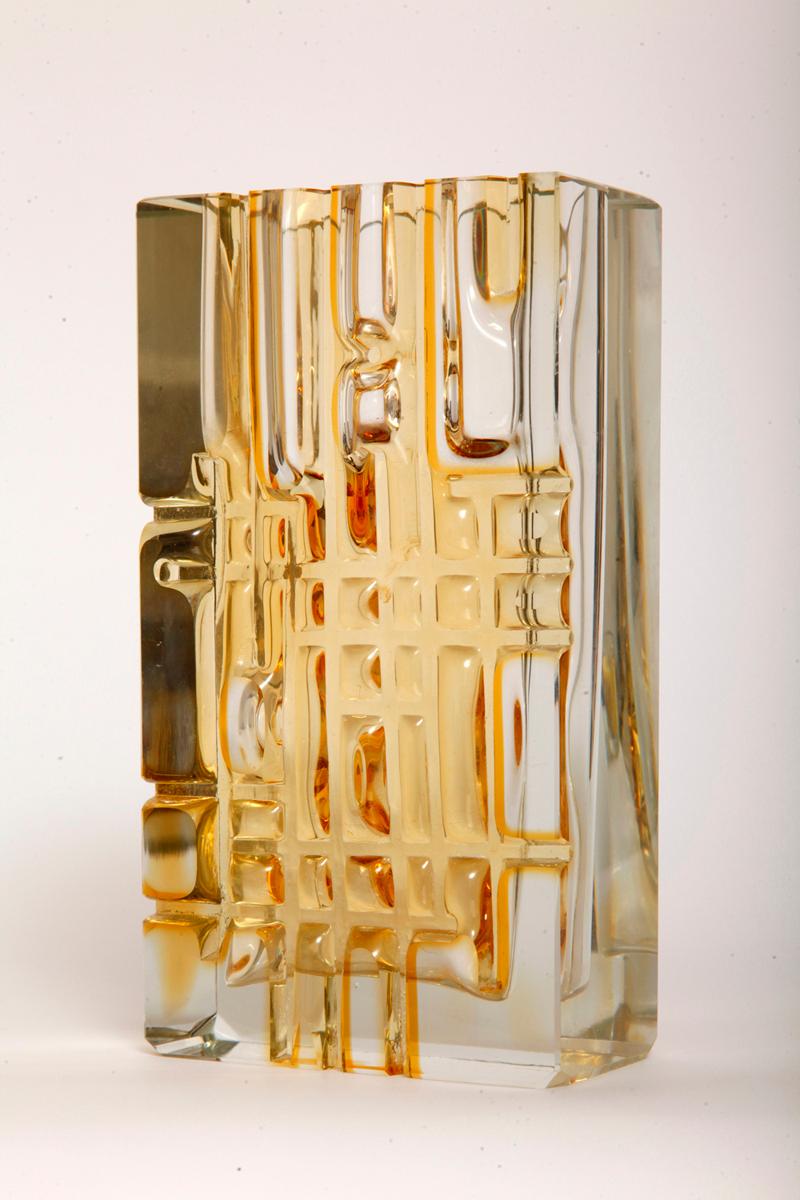 Heavy Bohemian Vase of Honey Colored Glass, Moser Glassworks, 1950s 6