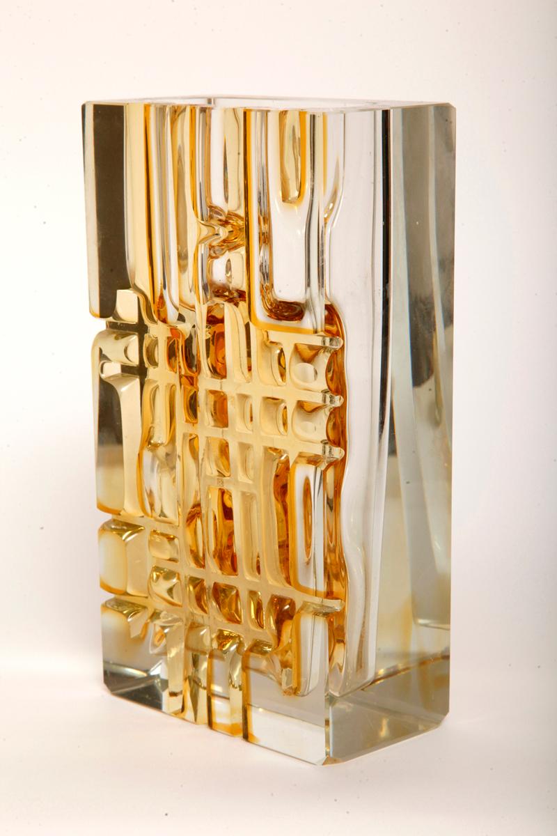 Heavy Bohemian Vase of Honey Colored Glass, Moser Glassworks, 1950s 7