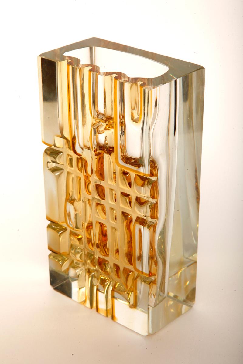 Heavy Bohemian Vase of Honey Colored Glass, Moser Glassworks, 1950s 8