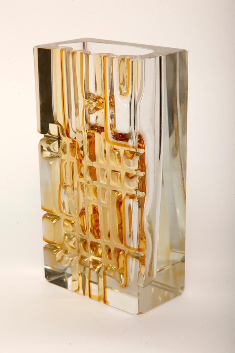 Heavy Bohemian Vase of Honey Colored Glass, Moser Glassworks, 1950s 9