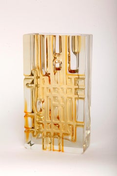 Heavy Bohemian Vase of Honey Colored Glass, Moser Glassworks, 1950s