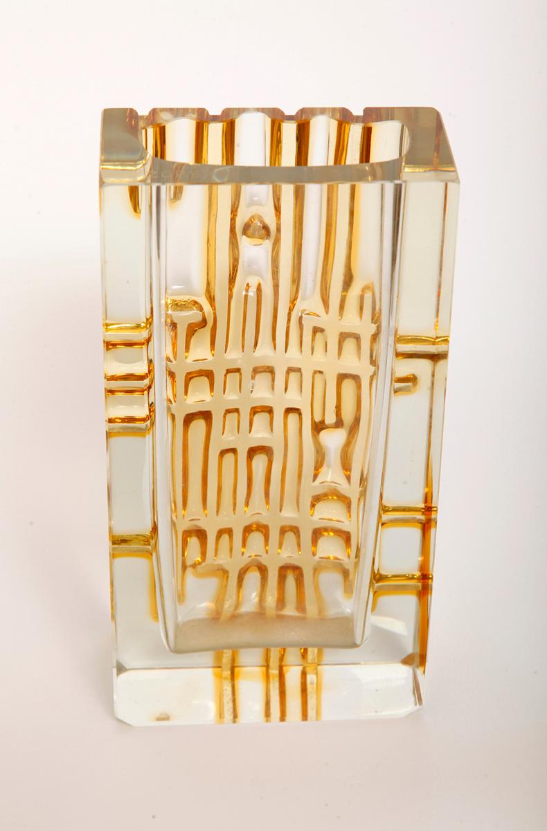 Heavy Bohemian Vase of Honey Colored Glass, Moser Glassworks, 1950s 1