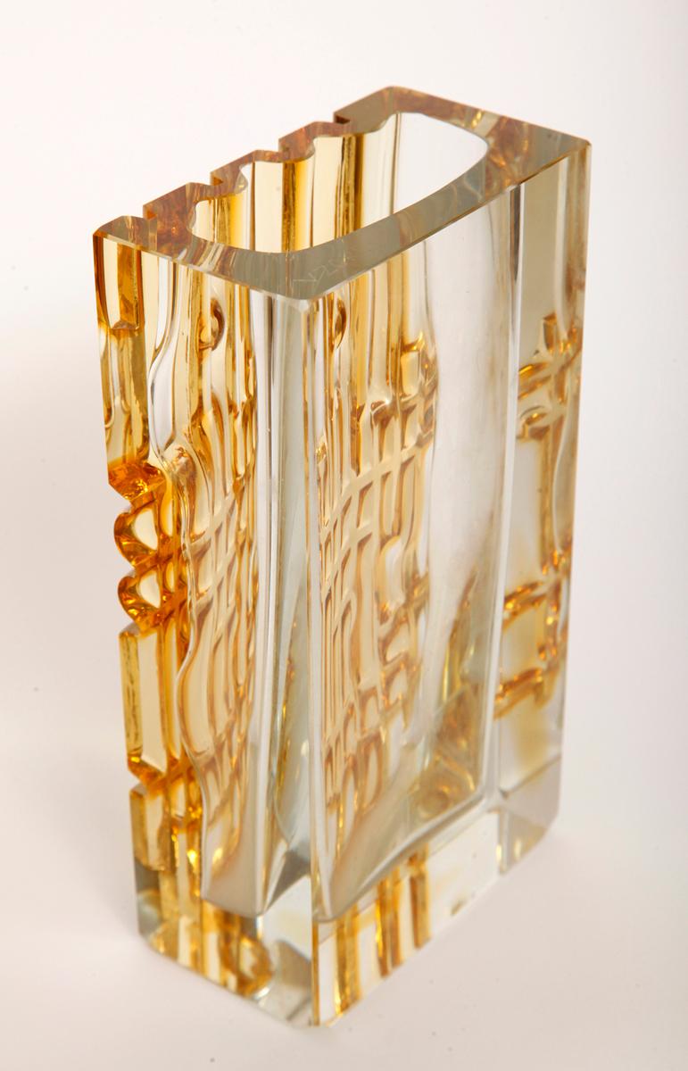 Heavy Bohemian Vase of Honey Colored Glass, Moser Glassworks, 1950s 2