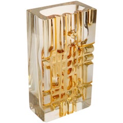 Vintage Heavy Bohemian Vase of Honey Colored Glass, Moser Glassworks, 1950s