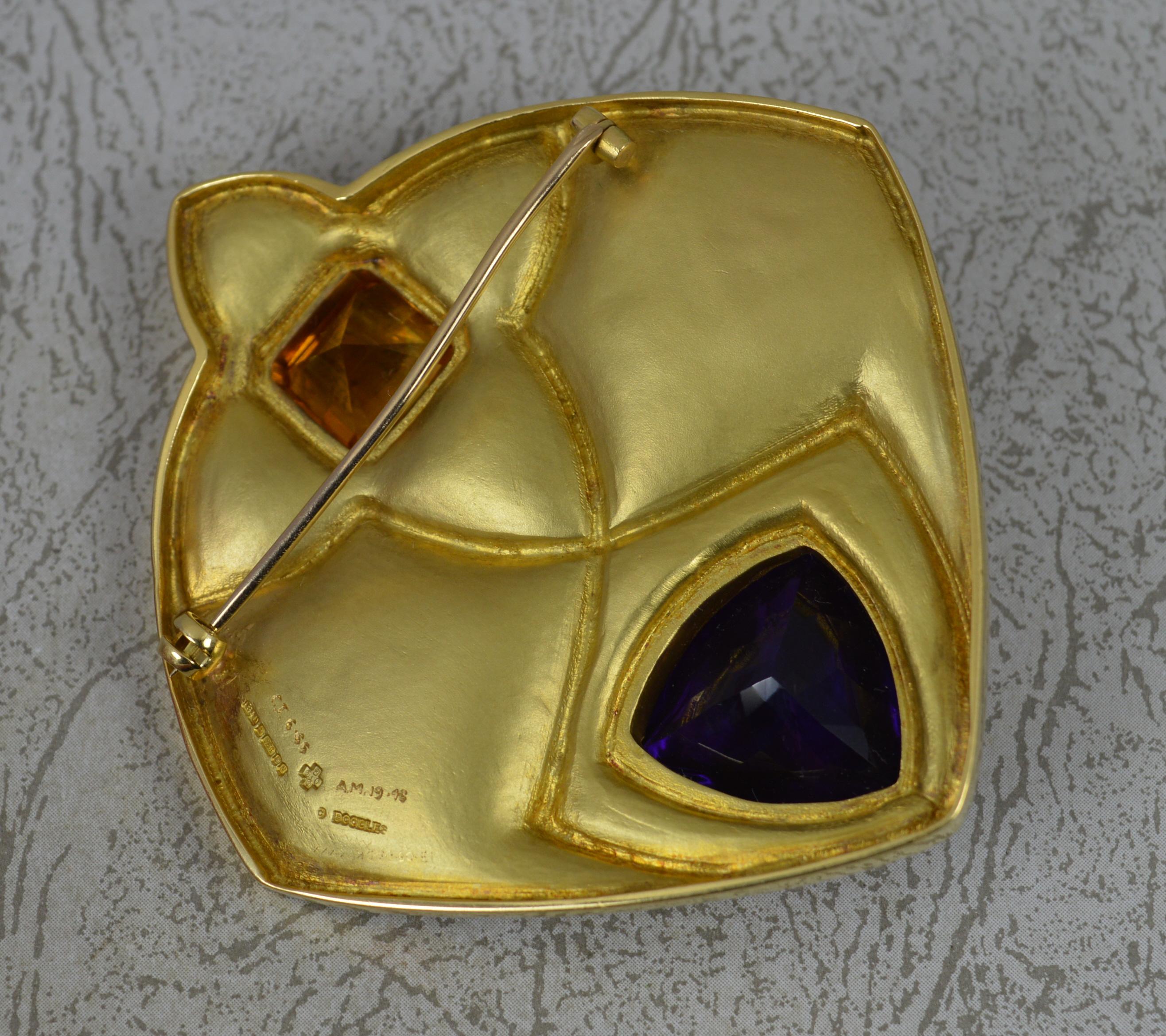 Heavy Boodles 18ct Gold Amethyst and Citrine Brooch over 60 Grams 2