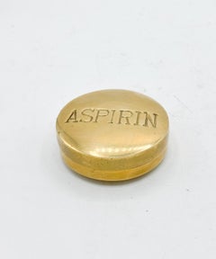Heavy Brass Aspirin Pill Box – Mid-Century American Twist-Top Container Novelty