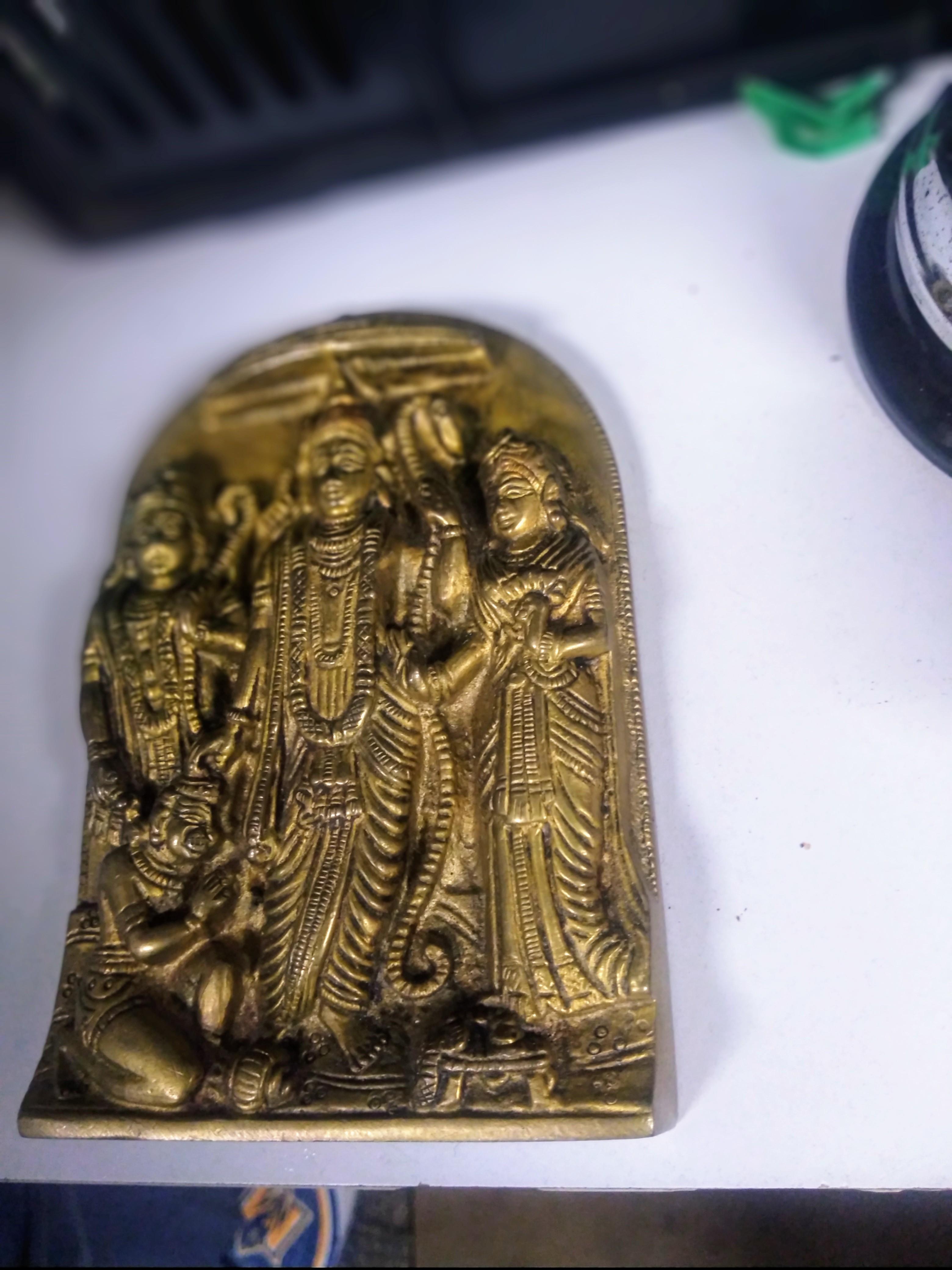 Indian Heavy Brass Cast Ram Darbar Plaque For Sale