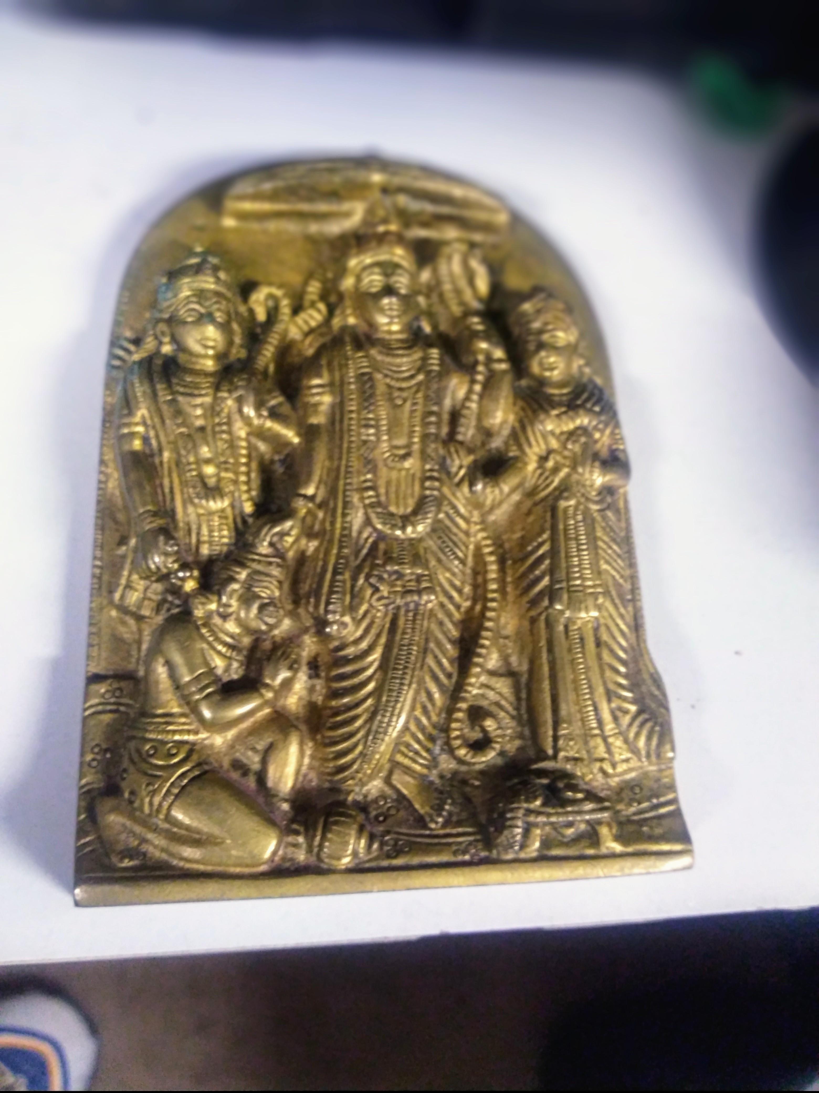 20th Century Heavy Brass Cast Ram Darbar Plaque For Sale