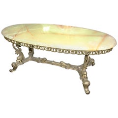 Heavy Brass Coffee Table with Onyx Top
