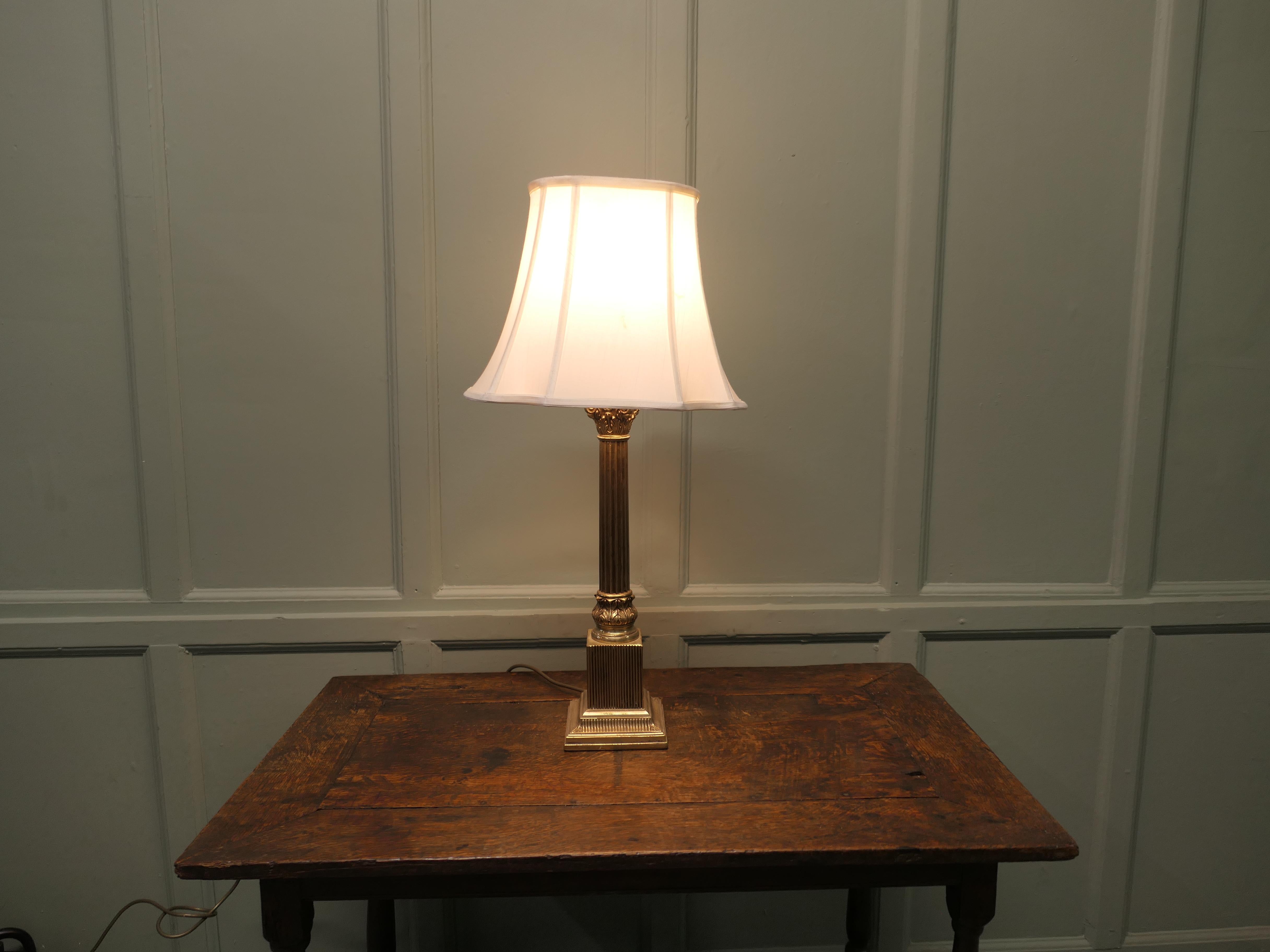 Heavy Brass Corinthian Column Table Lamp  This is a very attractive piece For Sale 1
