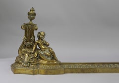 Heavy Brass Early 19th Century French Cherub Fire Chenets Guard