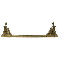 Heavy Brass Early 19th Century French Cherub Fire Chenets Guard