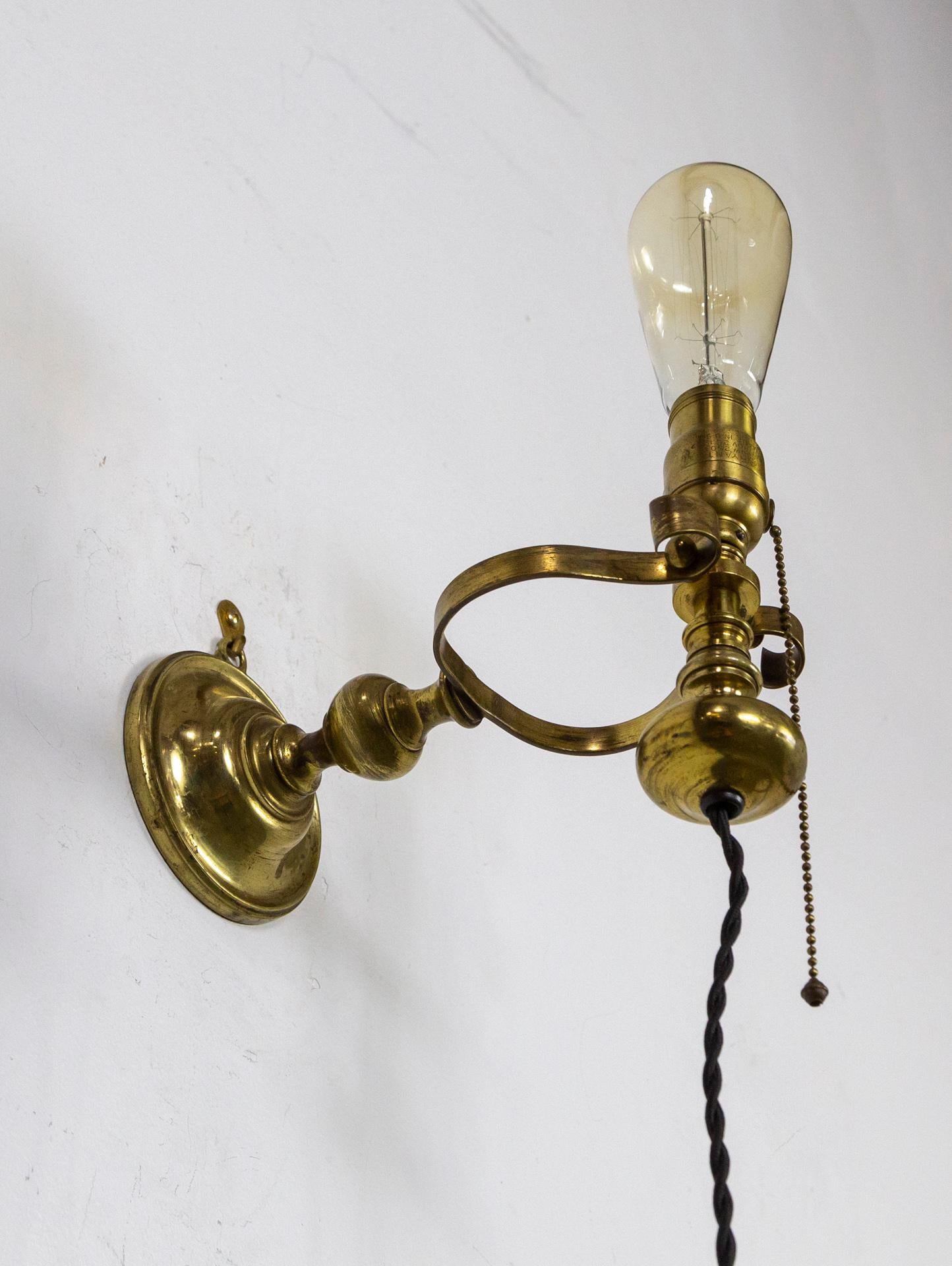 19th Century Heavy Brass Gimbal Ship Sconce For Sale