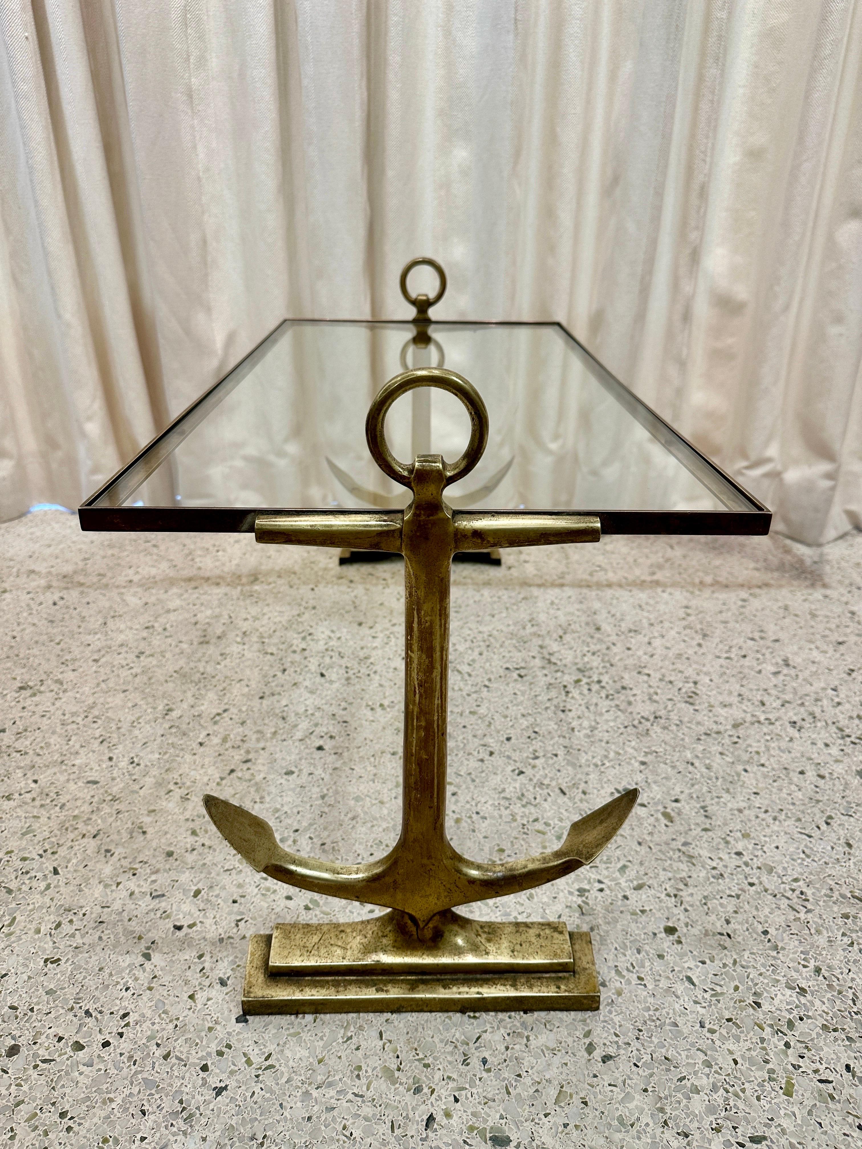 Heavy Brass & Glass Anchor Design Coffee Table, French 1960's For Sale 6