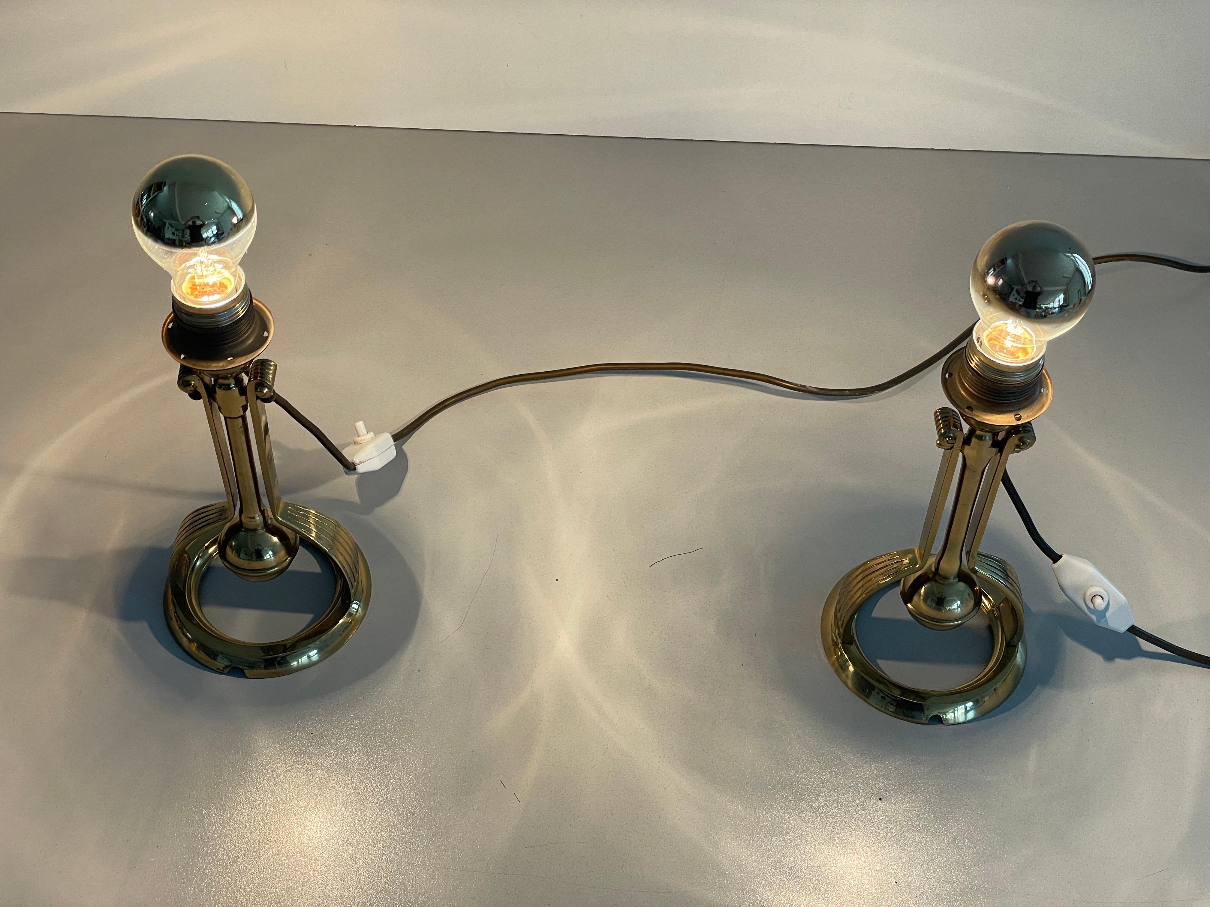 Heavy Brass Pair of Ship Table or Wall Lamps, 1960s, Germany For Sale 6